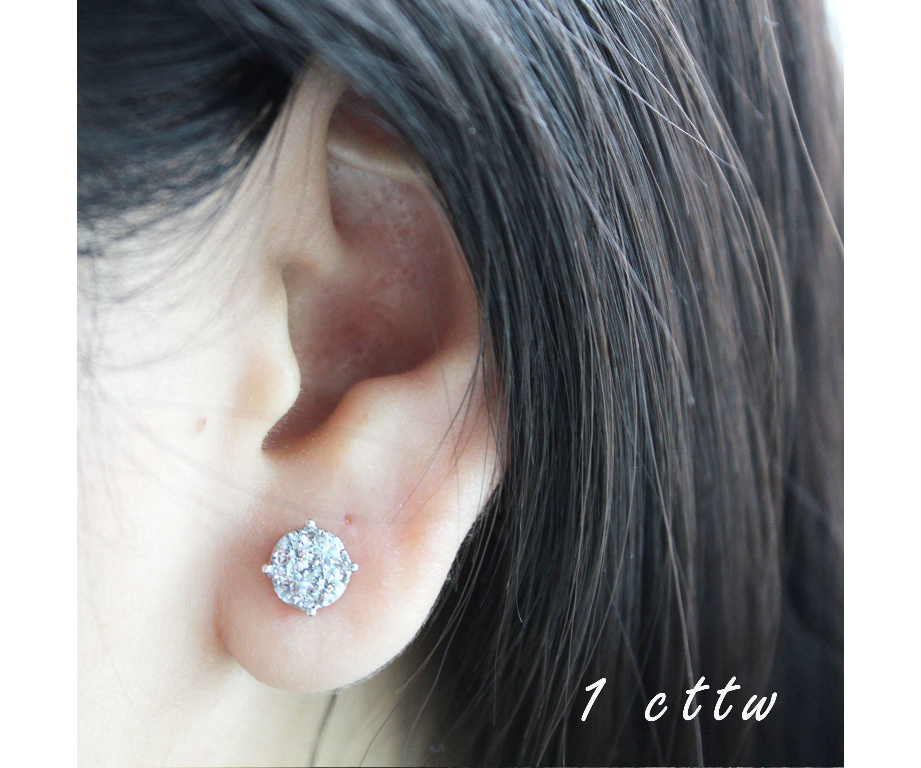 Lab Created 1 Ctw LAB GROWN DIAMOND Stud Earrings Set in 925 Sterling Silver