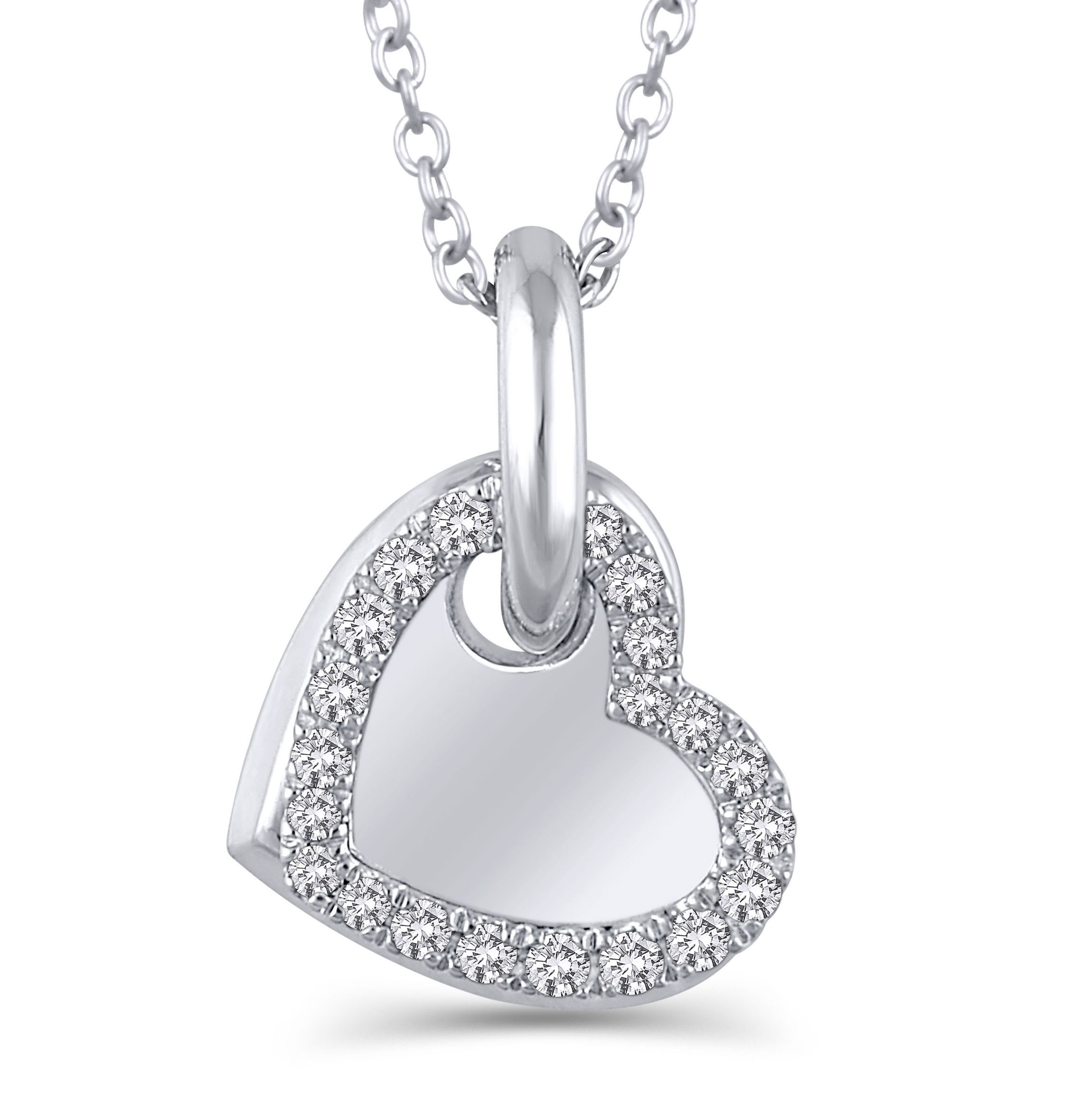 1/10 Ctw Diamond Double Heart Pendant in 10K White Gold with 18" cable chain