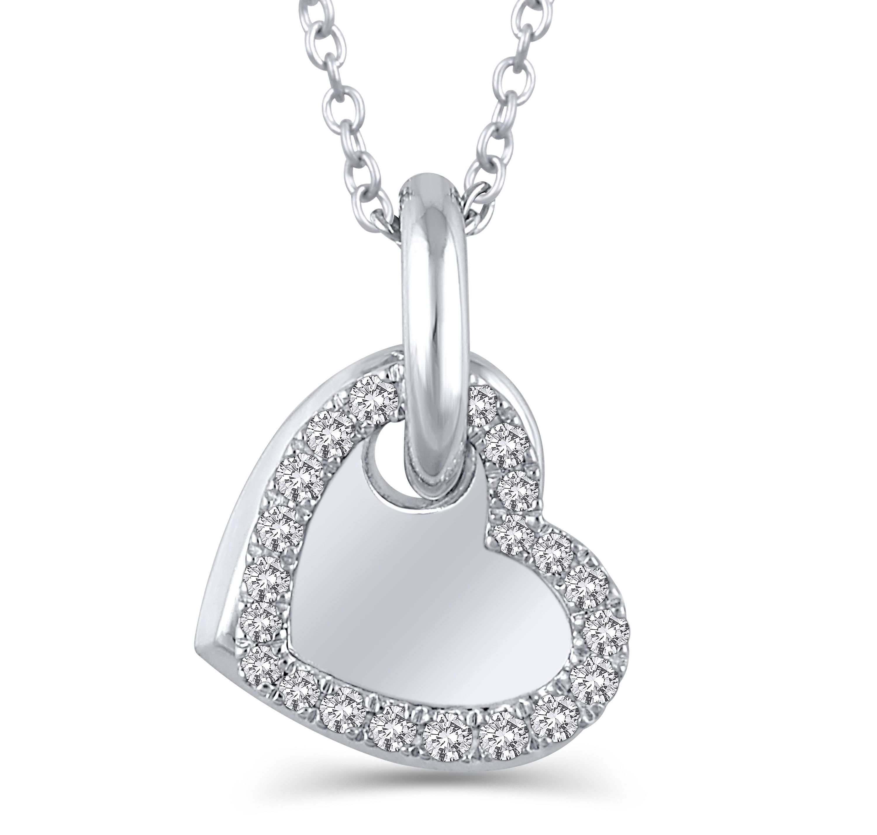 1/10 Ctw Diamond Double Heart Pendant in 10K White Gold with 18" cable chain