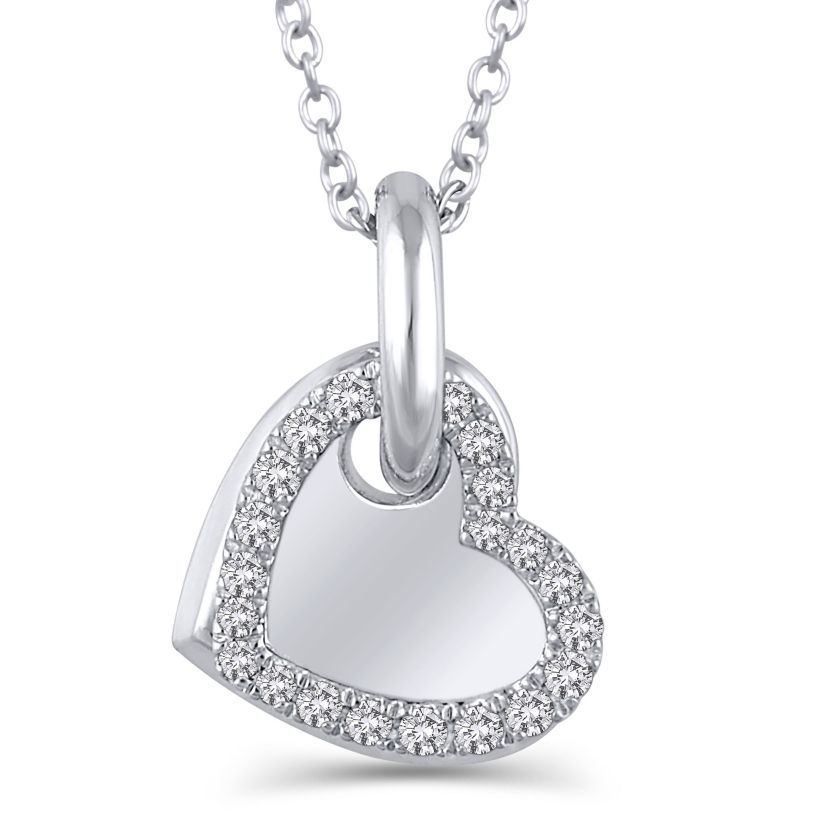 1/10 Ctw Diamond Double Heart Pendant in 10K White Gold with 18" cable chain