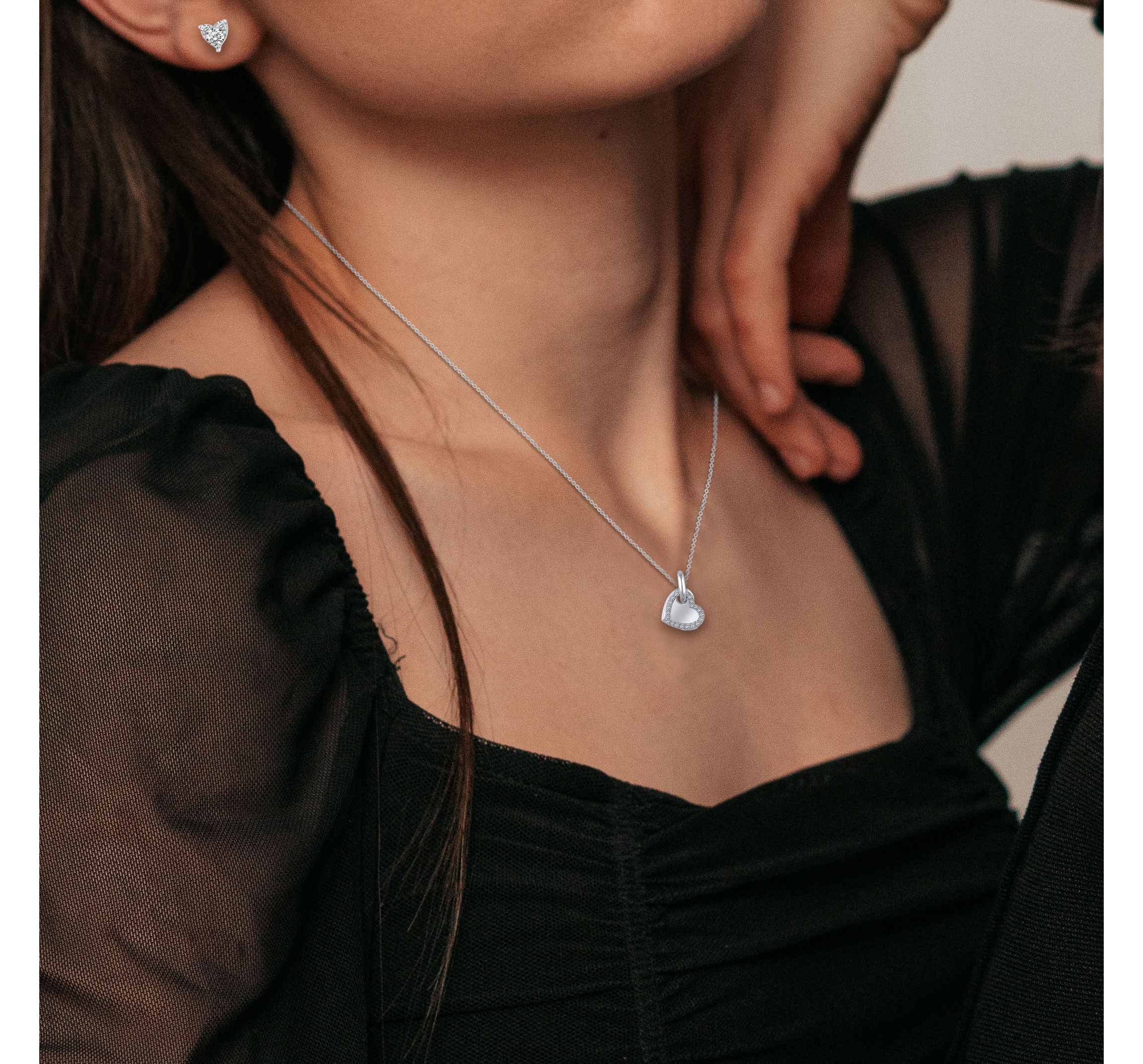 1/10 Ctw Diamond Double Heart Pendant in 10K White Gold with 18" cable chain