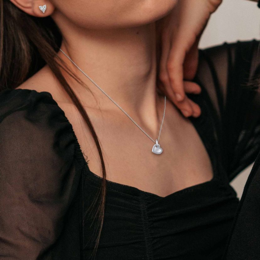 1/10 Ctw Diamond Double Heart Pendant in 10K White Gold with 18" cable chain