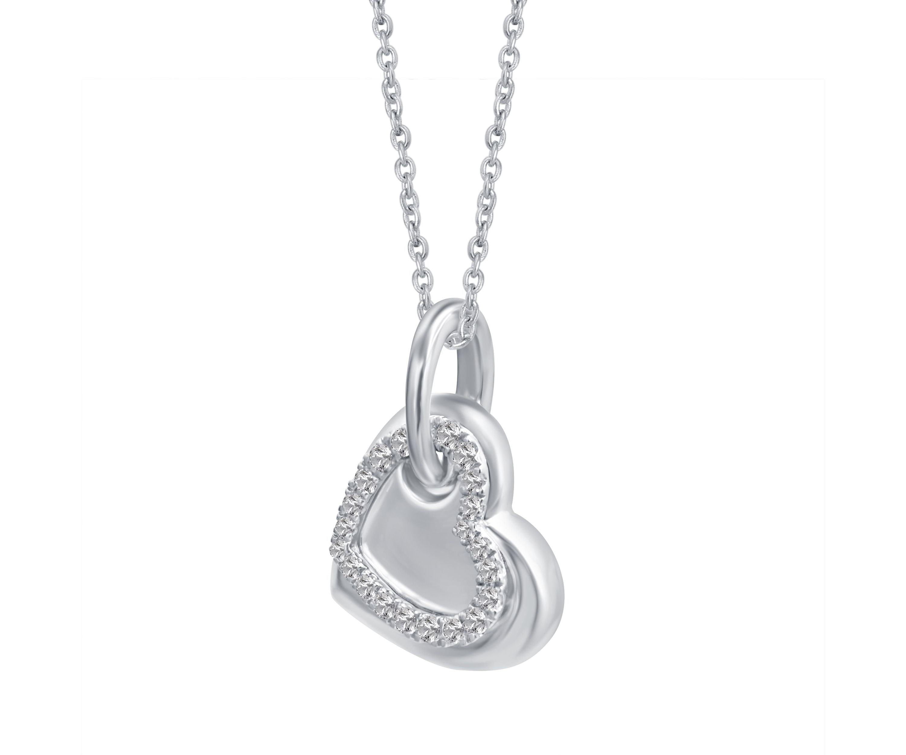 1/10 Ctw Diamond Double Heart Pendant in 10K White Gold with 18" cable chain