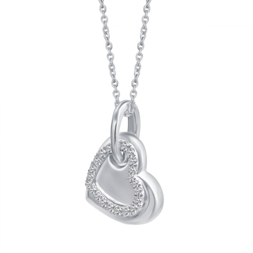 1/10 Ctw Diamond Double Heart Pendant in 10K White Gold with 18" cable chain