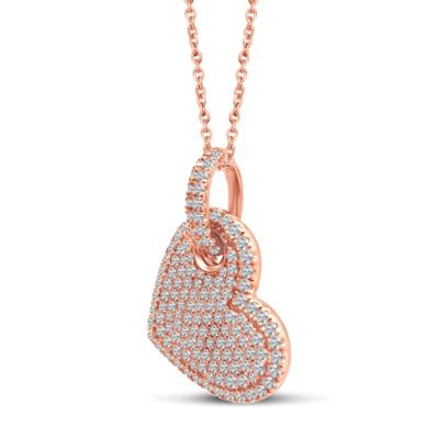 1 Ctw Diamond Heart Pendant in 14K Rose Gold with 18" cable chain