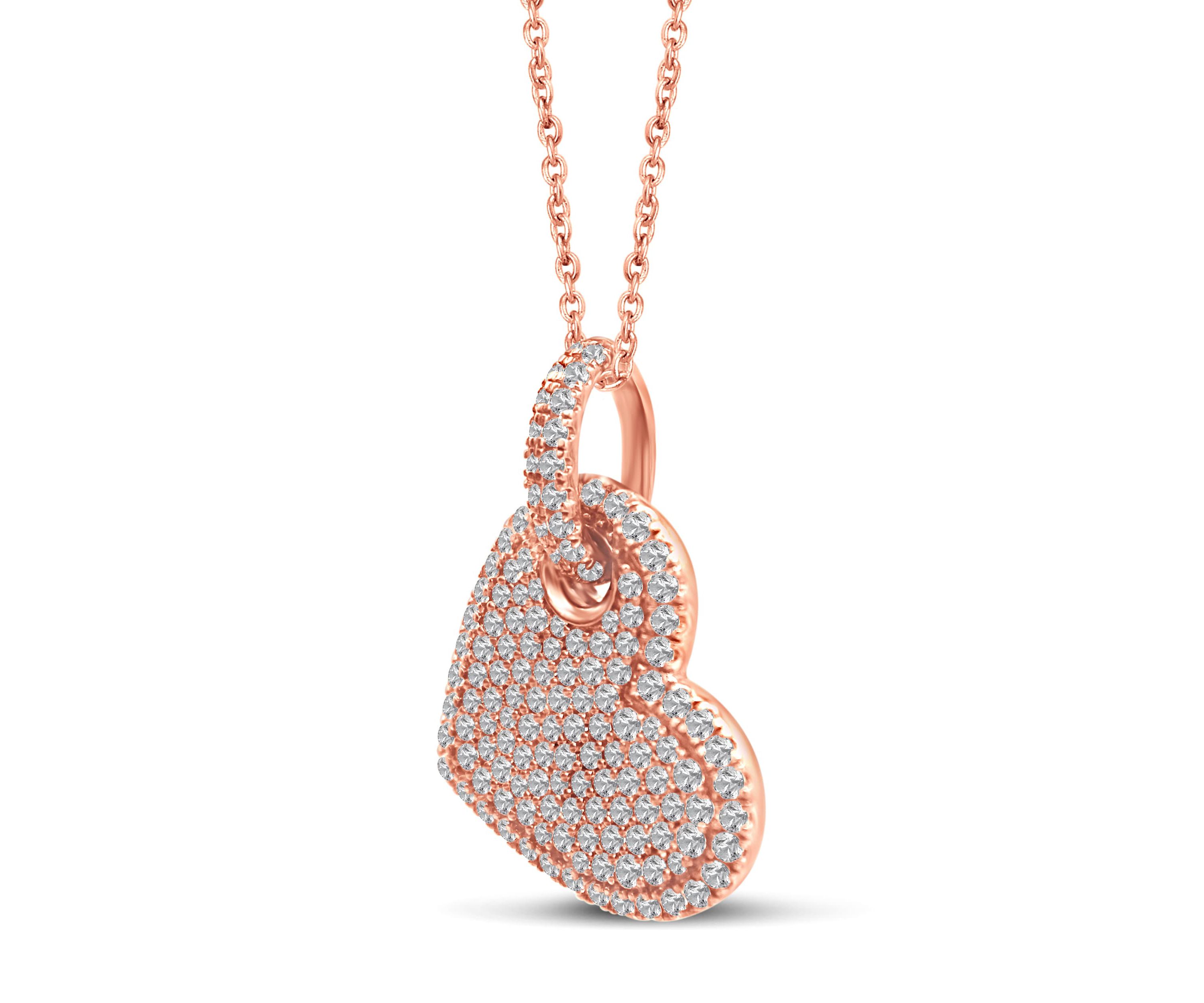 1 Ctw Diamond Heart Pendant in 14K Rose Gold with 18" cable chain