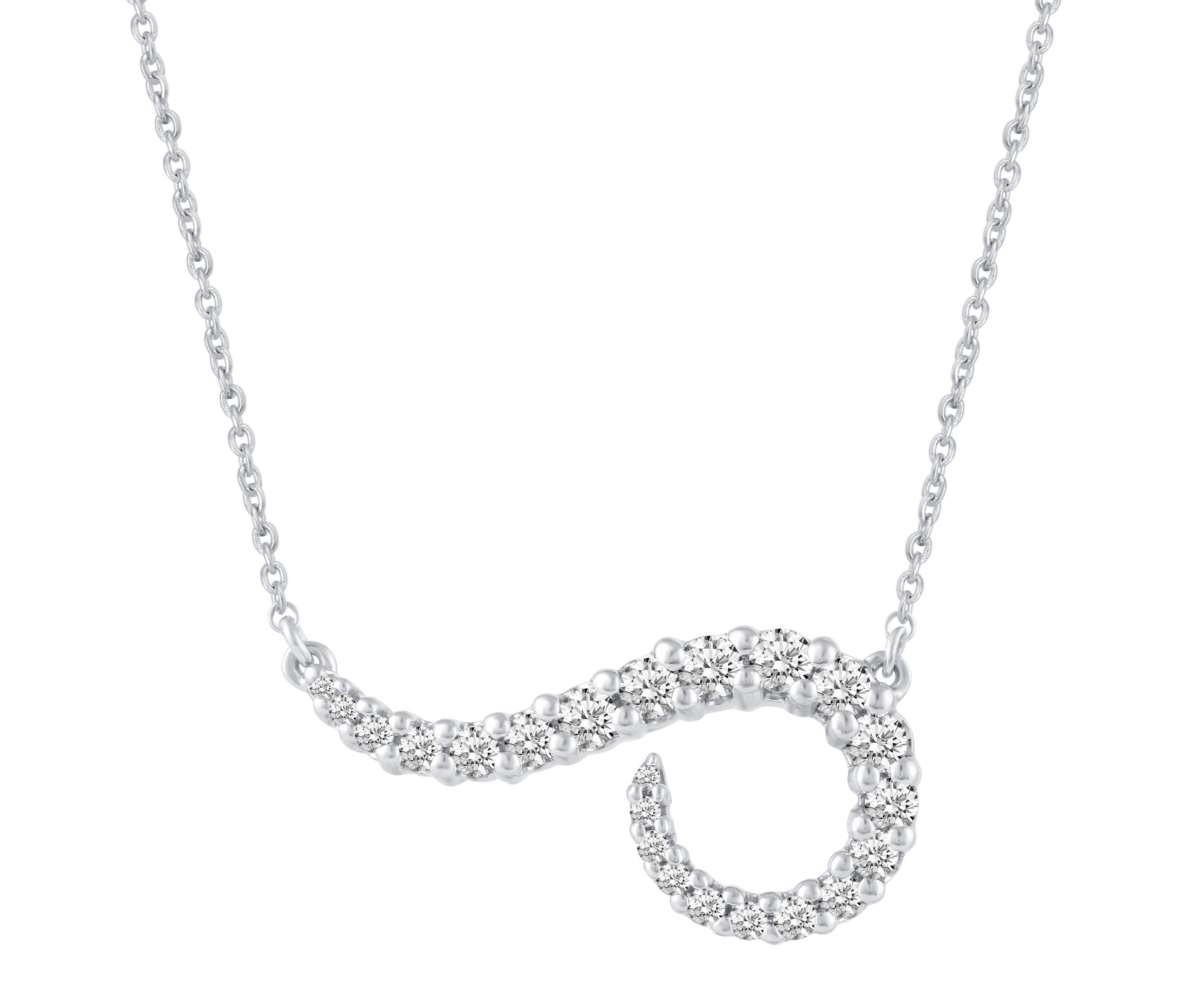 1/2 Ctw Diamond Sideways Curve Necklace in 14K White Gold with 18" cable chain