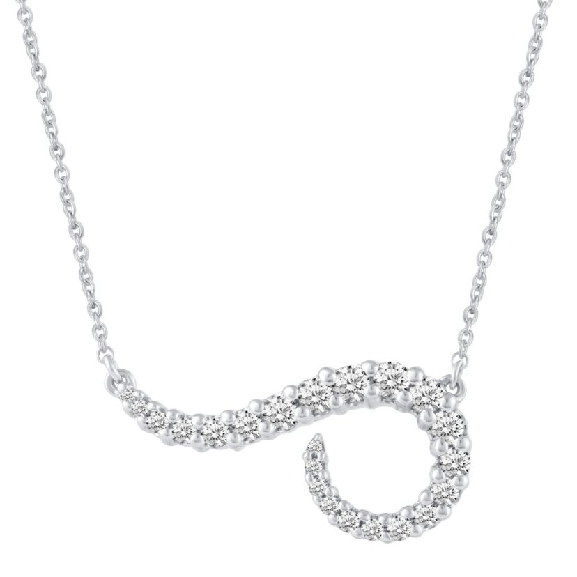 1/2 Ctw Diamond Sideways Curve Necklace in 14K White Gold with 18" cable chain