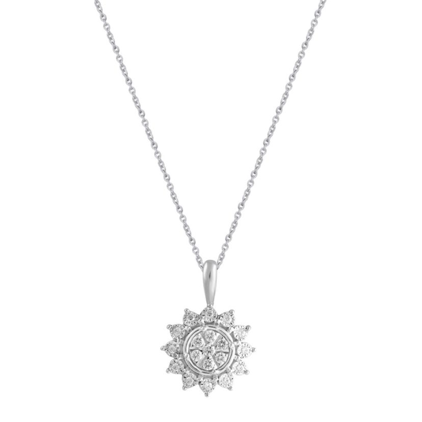 1/6 ct. t.w. Natural Diamond Cluster Pendant set in 925 Sterling Silver with 18" Cable Chain