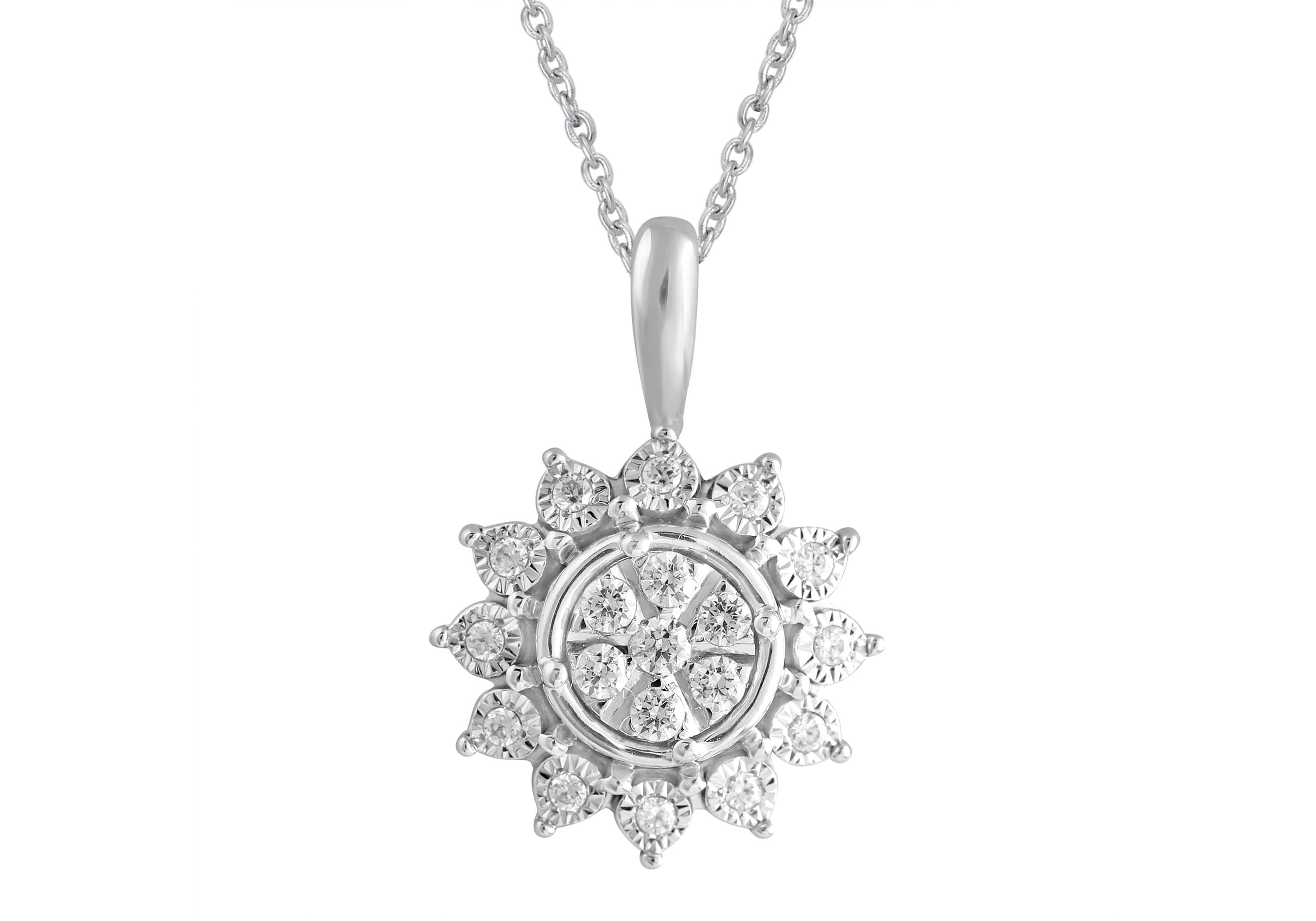 1/6 ct. t.w. Natural Diamond Cluster Pendant set in 925 Sterling Silver with 18" Cable Chain