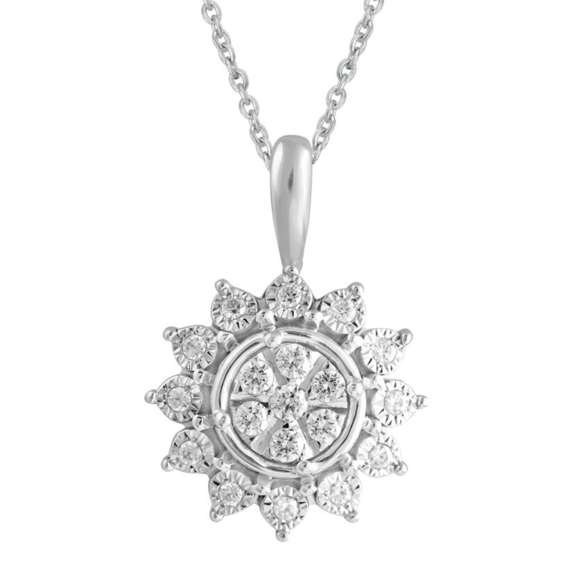 1/6 ct. t.w. Natural Diamond Cluster Pendant set in 925 Sterling Silver with 18" Cable Chain