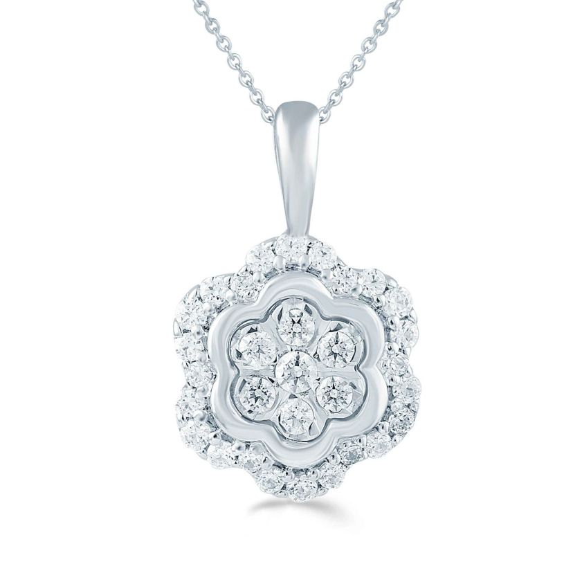 1/4Ctw Floral Diamond Pendant Necklace set in 925 Sterling Silver with 18" Cable Chain