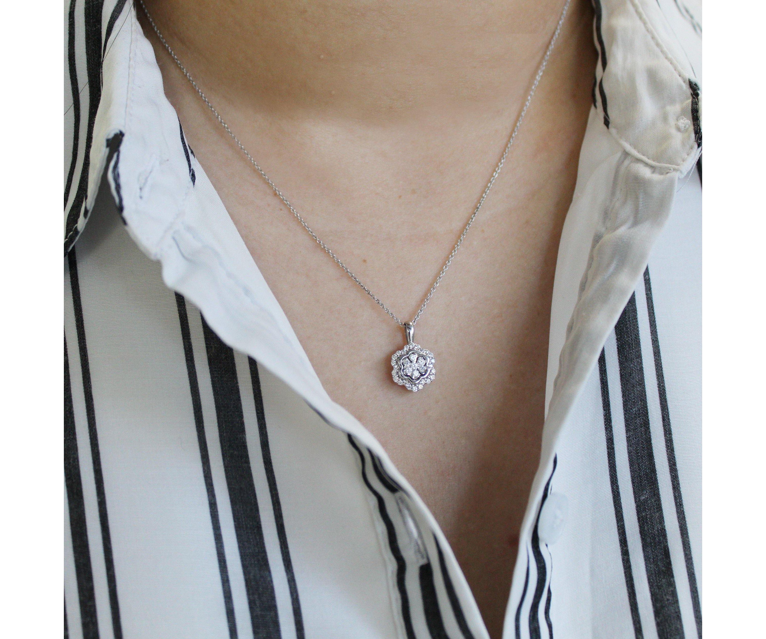 1/4Ctw Floral Diamond Pendant Necklace set in 925 Sterling Silver with 18" Cable Chain