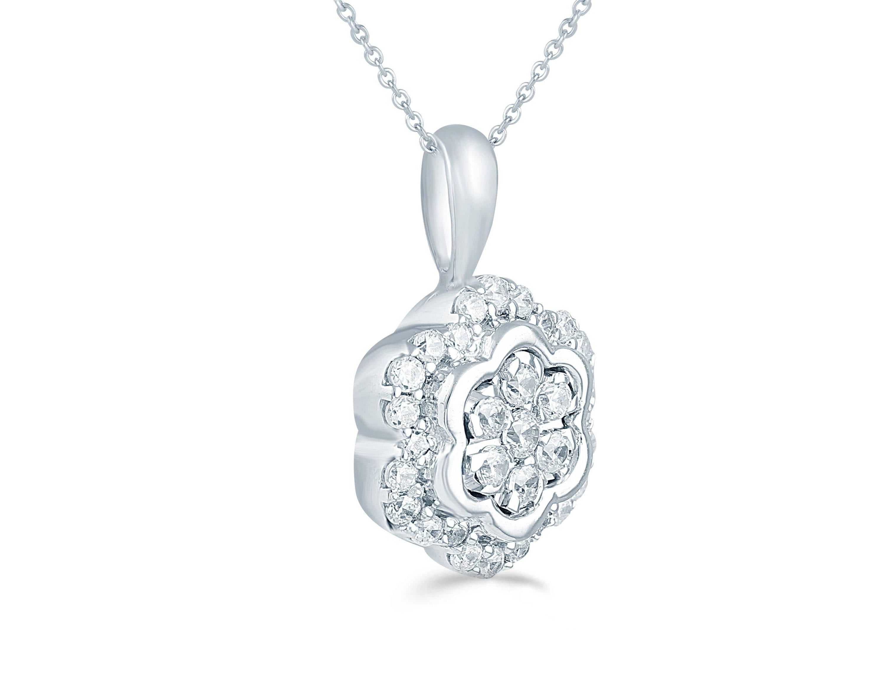 1/4Ctw Floral Diamond Pendant Necklace set in 925 Sterling Silver with 18" Cable Chain