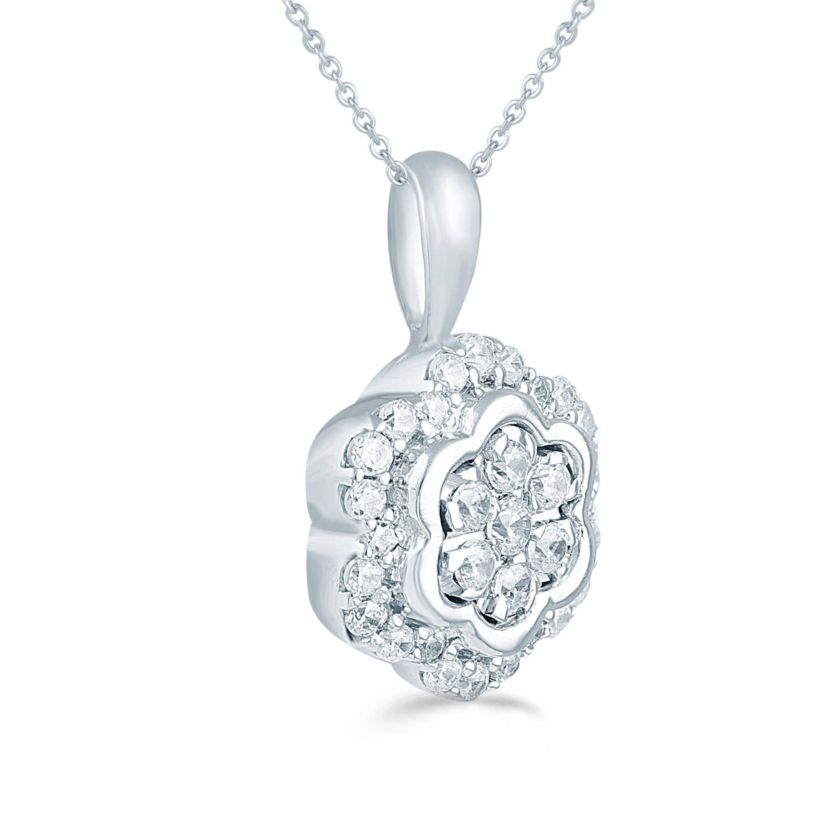 1/4Ctw Floral Diamond Pendant Necklace set in 925 Sterling Silver with 18" Cable Chain
