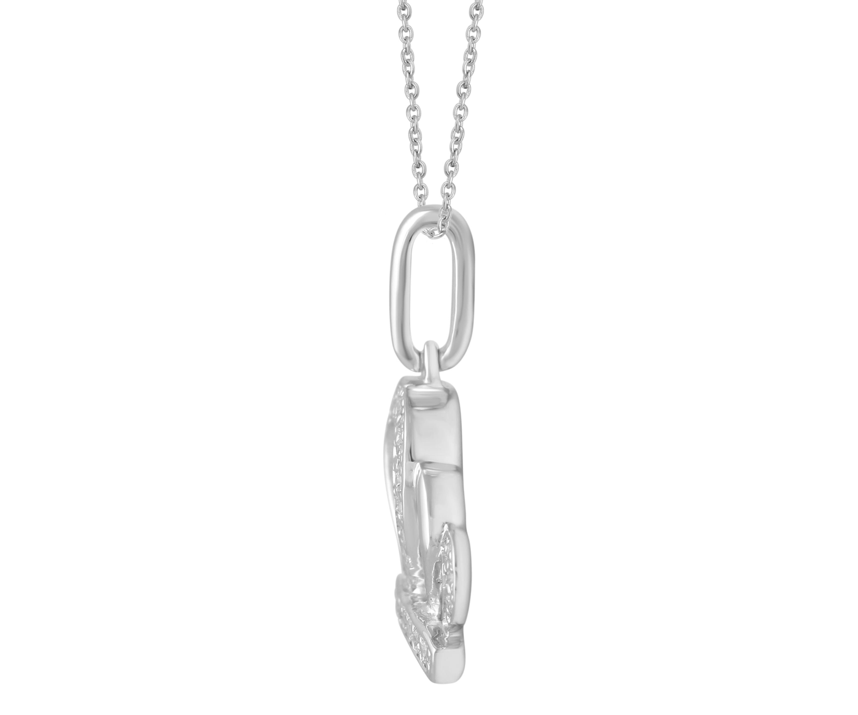 1/10Ctw Tiara Crown Diamond Pendant Necklace set in 925 Sterling Silver with 18" cable chain