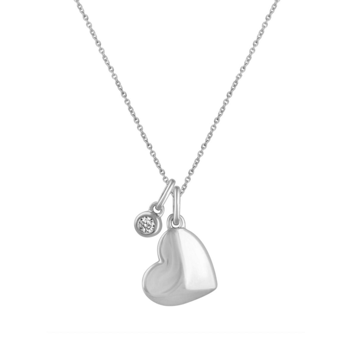 1/20 ct. t.w. Natural Diamond Floating Heart Pendant set in 925 Sterling Silver with 18" Cable Chain