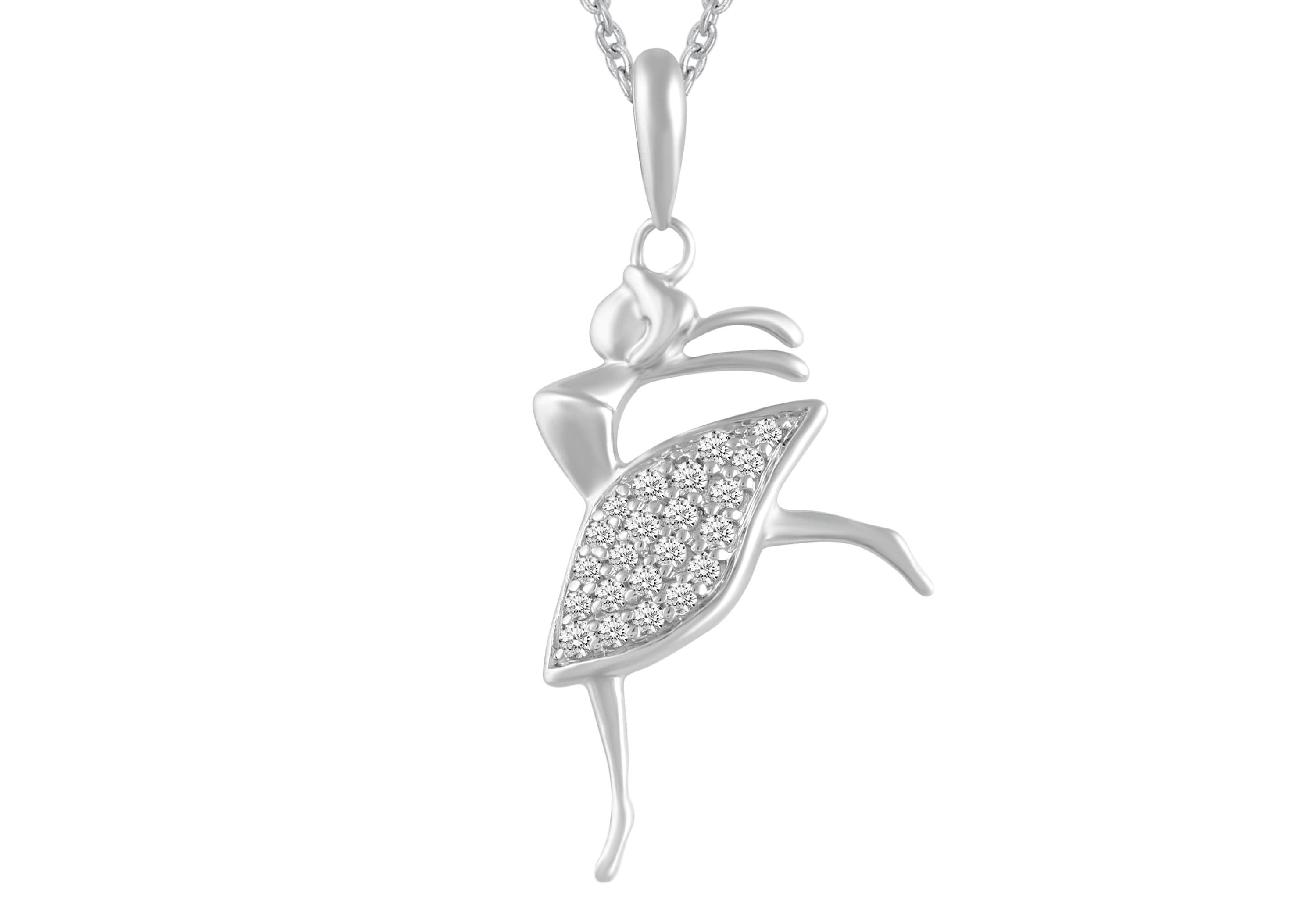 1/10 ct. t.w. Natural Diamond Ballerina Pendant set in 925 Sterling Silver with 18" Cable Chain