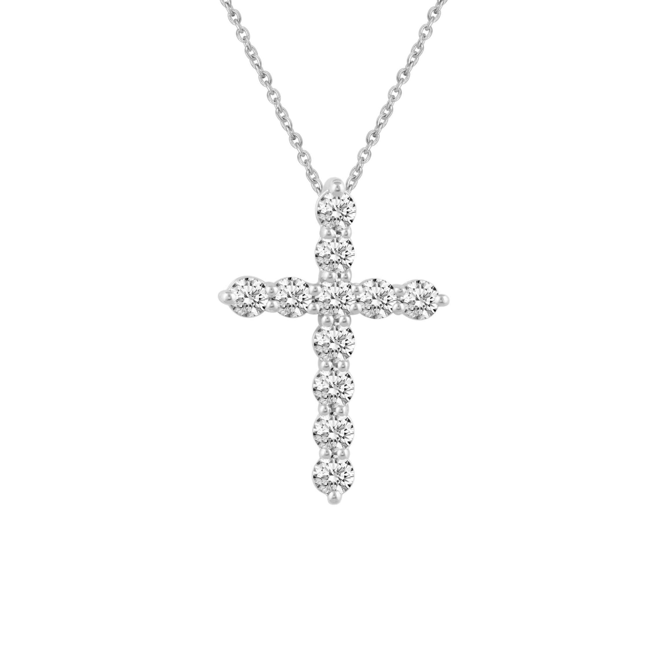 1/4Ctw Diamond Cross Pendant Necklace Set in 925 Sterling Silver with 18" Cable Chain