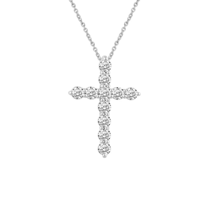 1/4Ctw Diamond Cross Pendant Necklace Set in 925 Sterling Silver with 18" Cable Chain