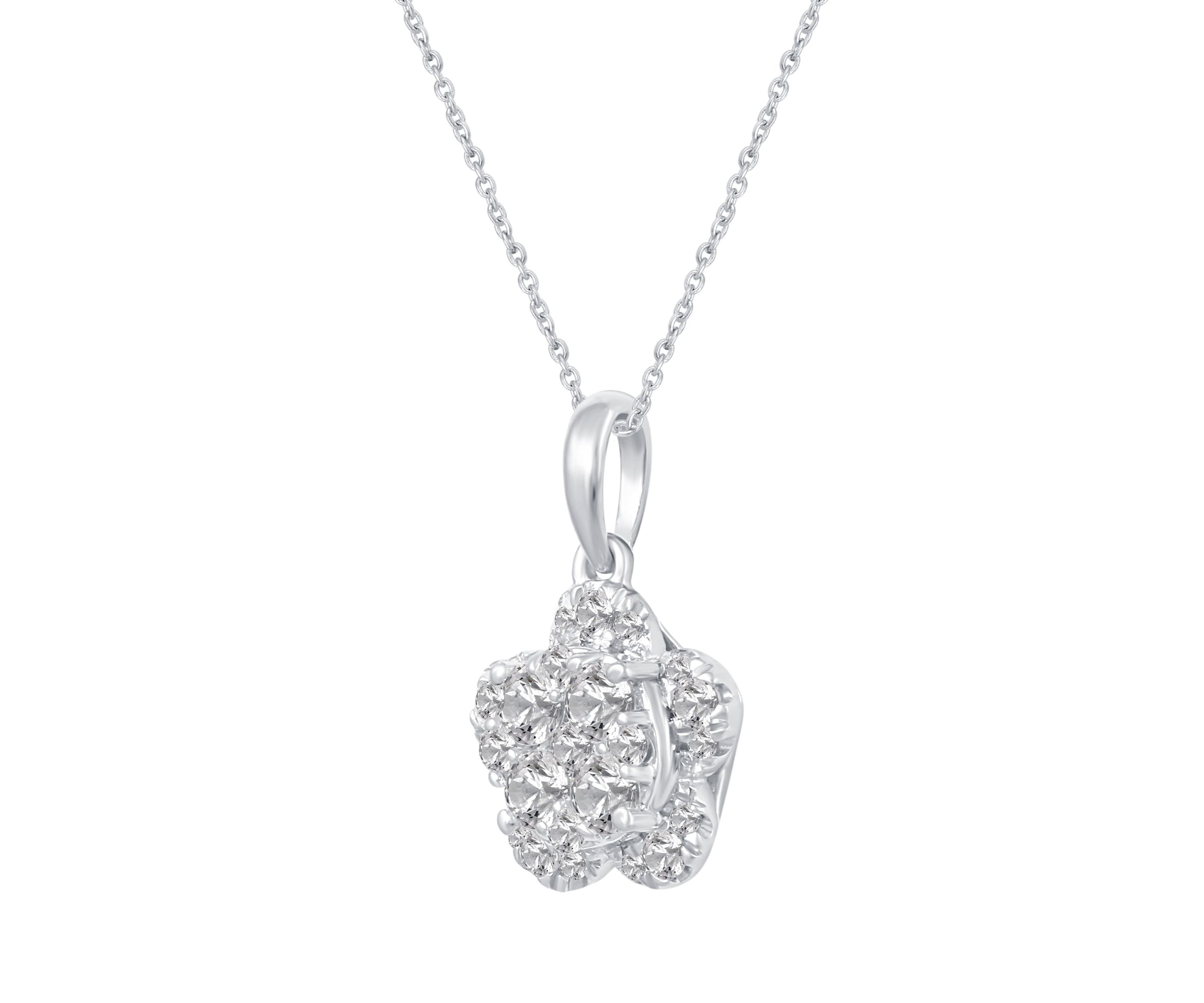 1/2 Ctw Diamond Flower Pendant in 14K White Gold with 18" cable chain