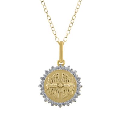 Royal Aura 1/4Ctw Medallion Mirror Butterfly Diamond Pendant in 925 Silver with 18K Yellow Gold Plating 18" Cable Chain, 17