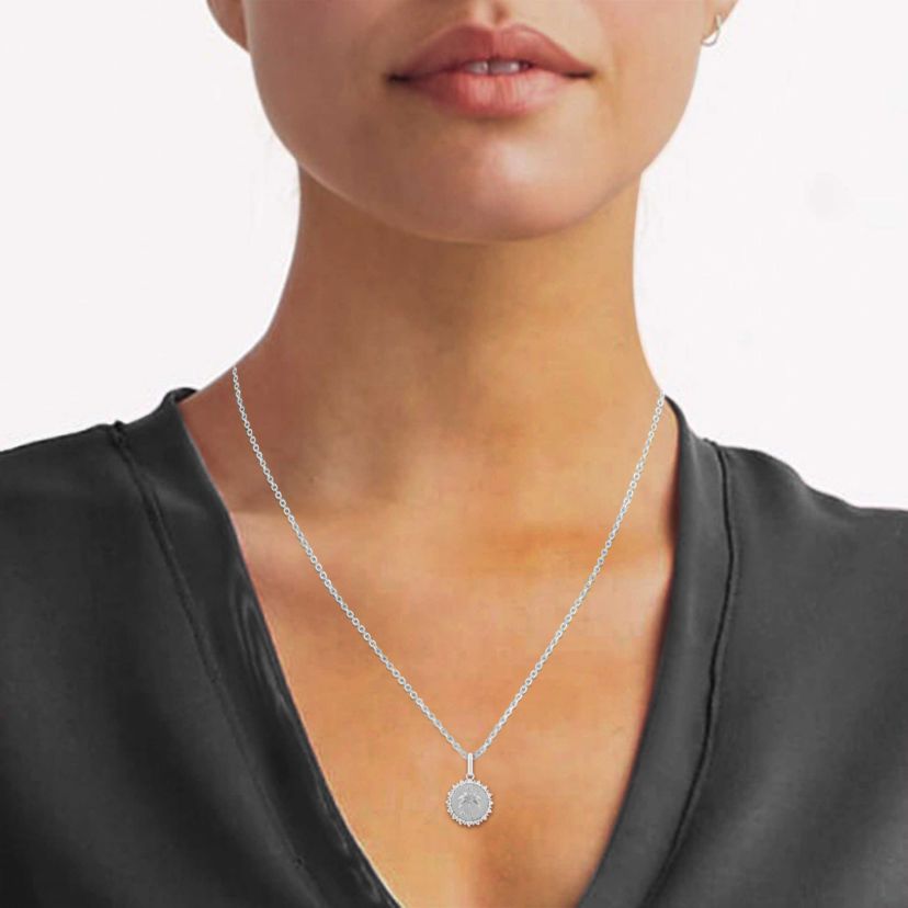 1/4Ctw Medallion Palm Tree Diamond Pendant in 925 Sterling Silver with 18" Cable Chain