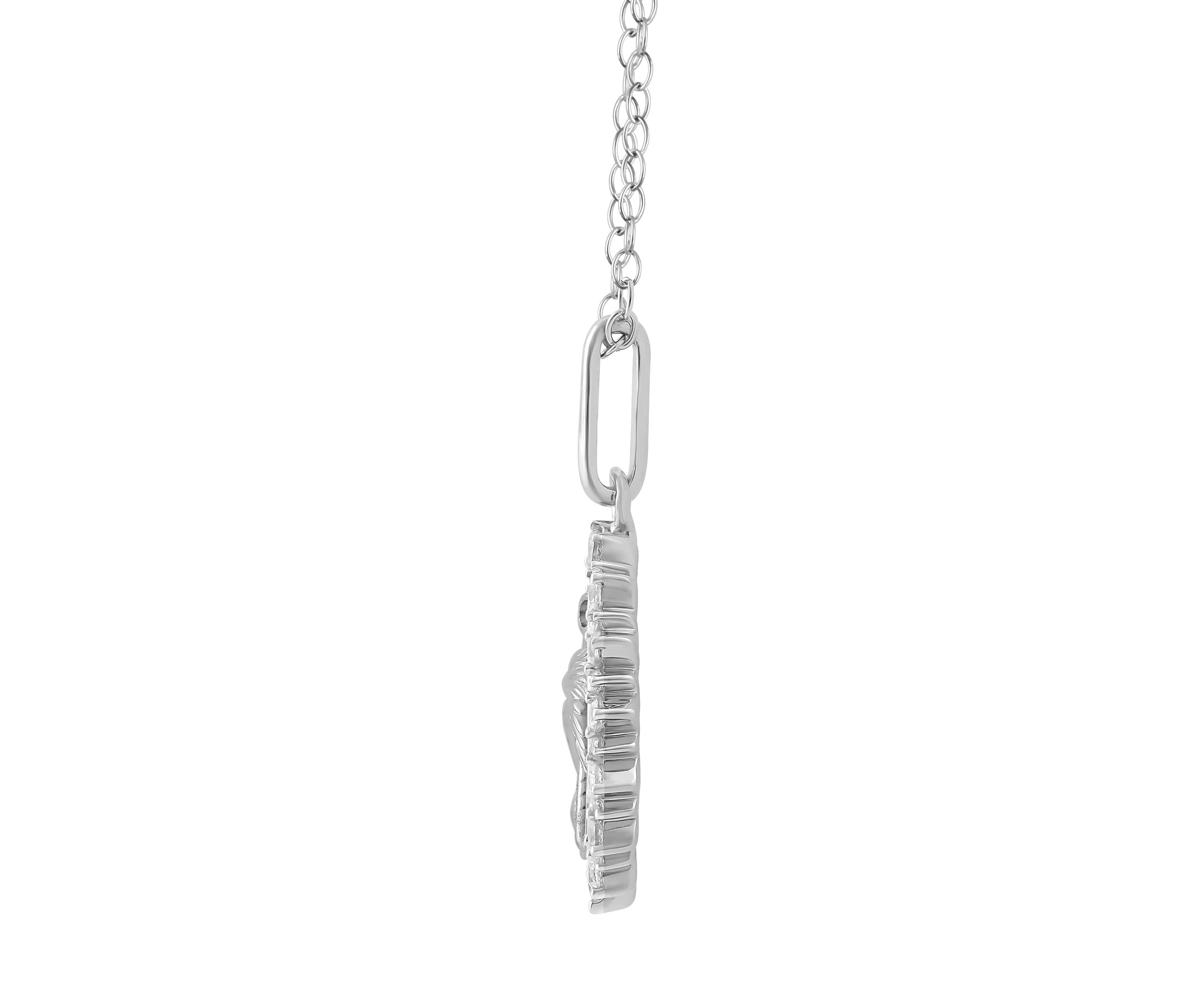 1/4Ctw Medallion Palm Tree Diamond Pendant in 925 Sterling Silver with 18" Cable Chain