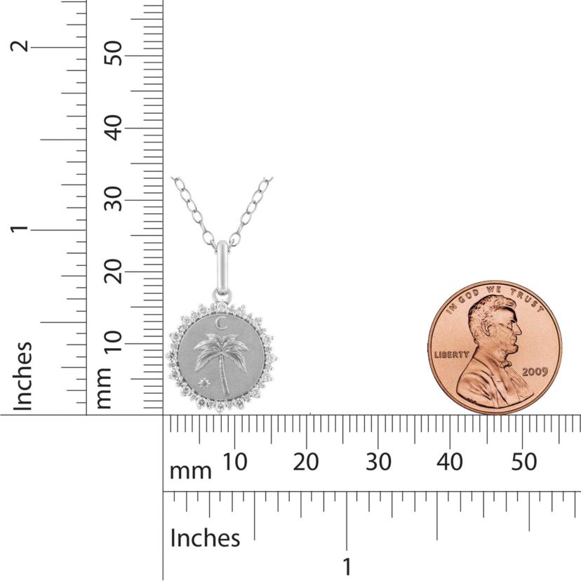 1/4Ctw Medallion Palm Tree Diamond Pendant in 925 Sterling Silver with 18" Cable Chain