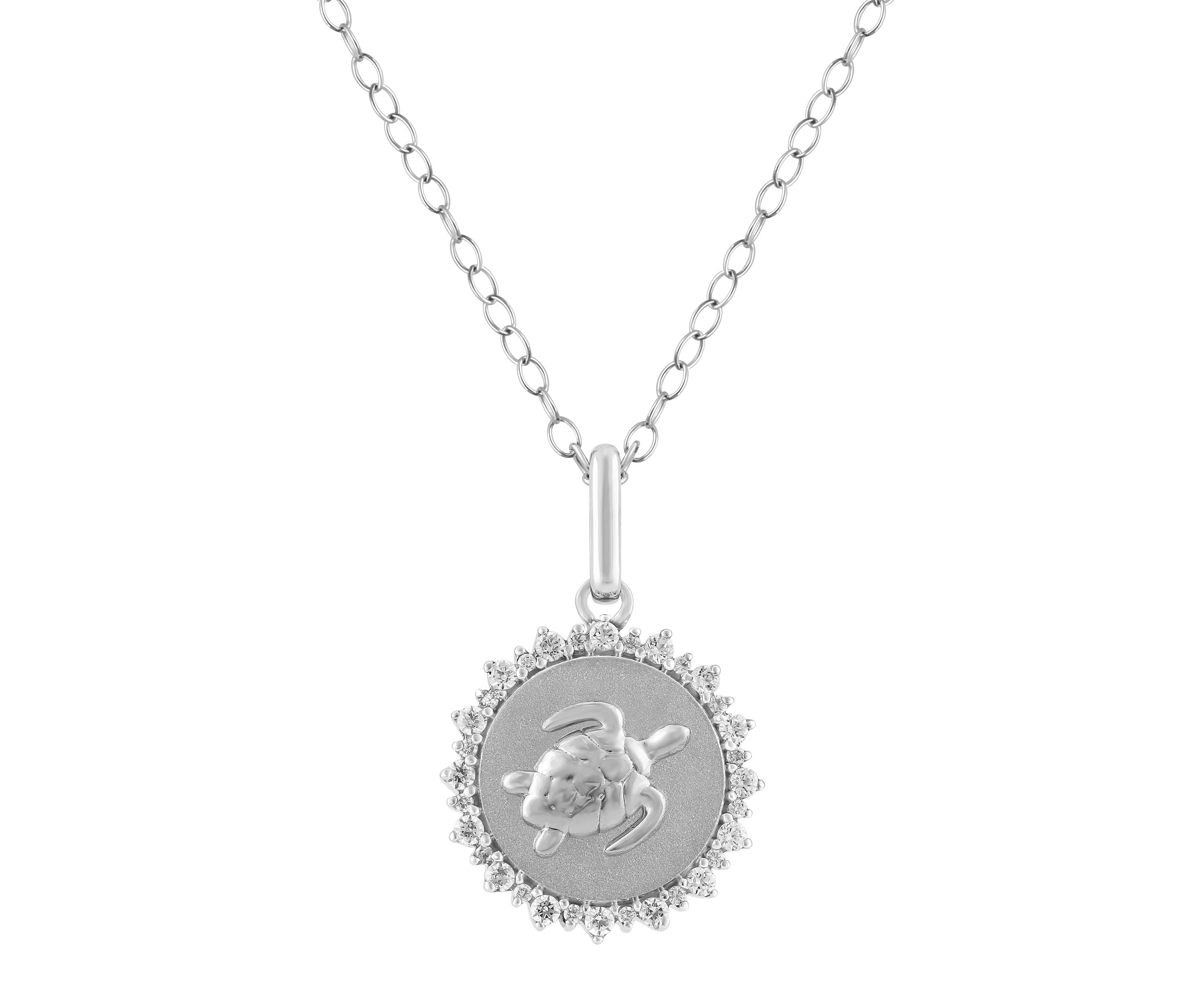 1/4Ctw Medallion Turtle Diamond Pendant in 925 Sterling Silver with 18" Cable Chain