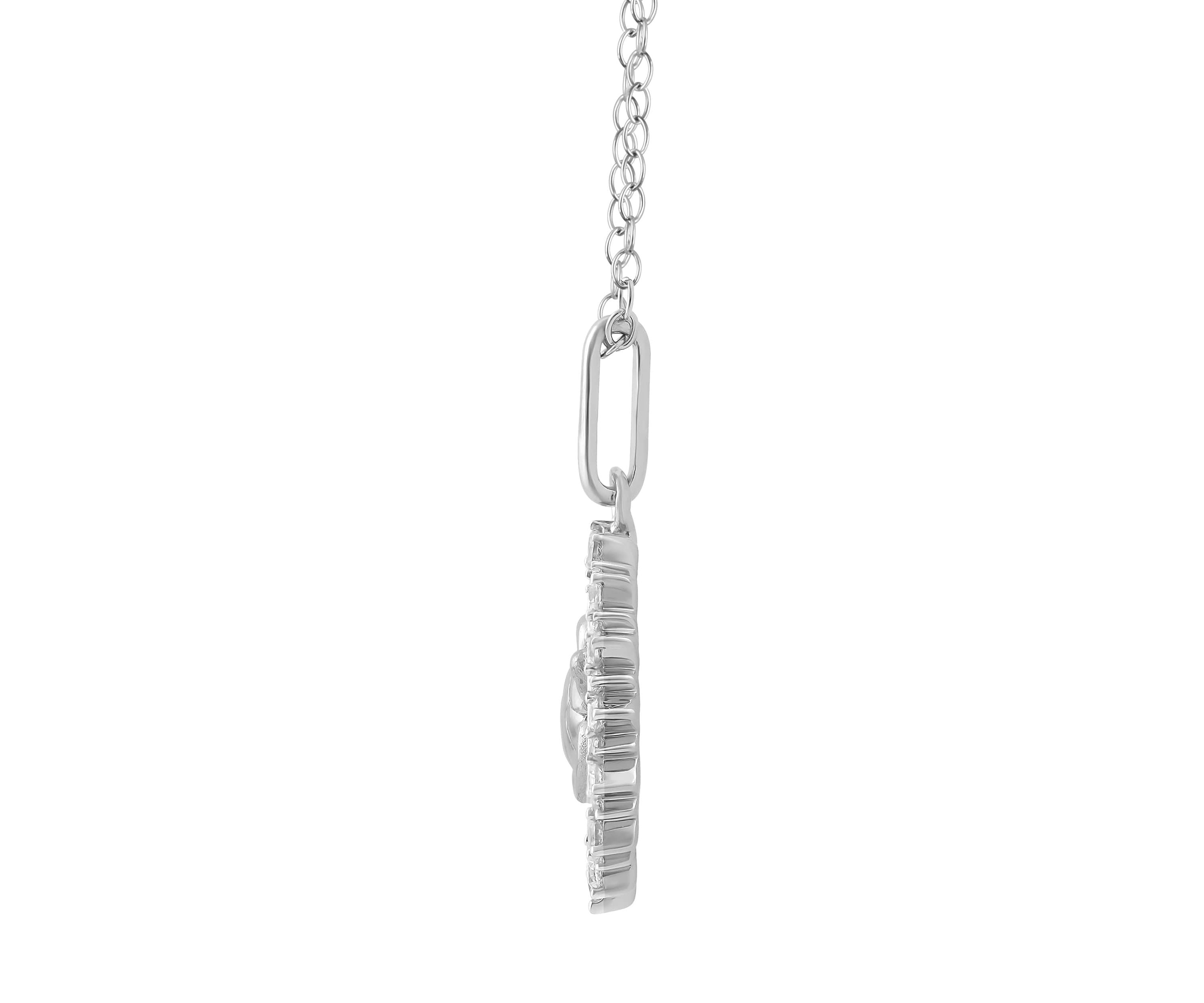 1/4Ctw Medallion Turtle Diamond Pendant in 925 Sterling Silver with 18" Cable Chain