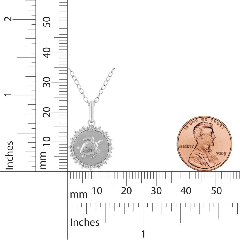 1/4Ctw Medallion Turtle Diamond Pendant in 925 Sterling Silver with 18" Cable Chain