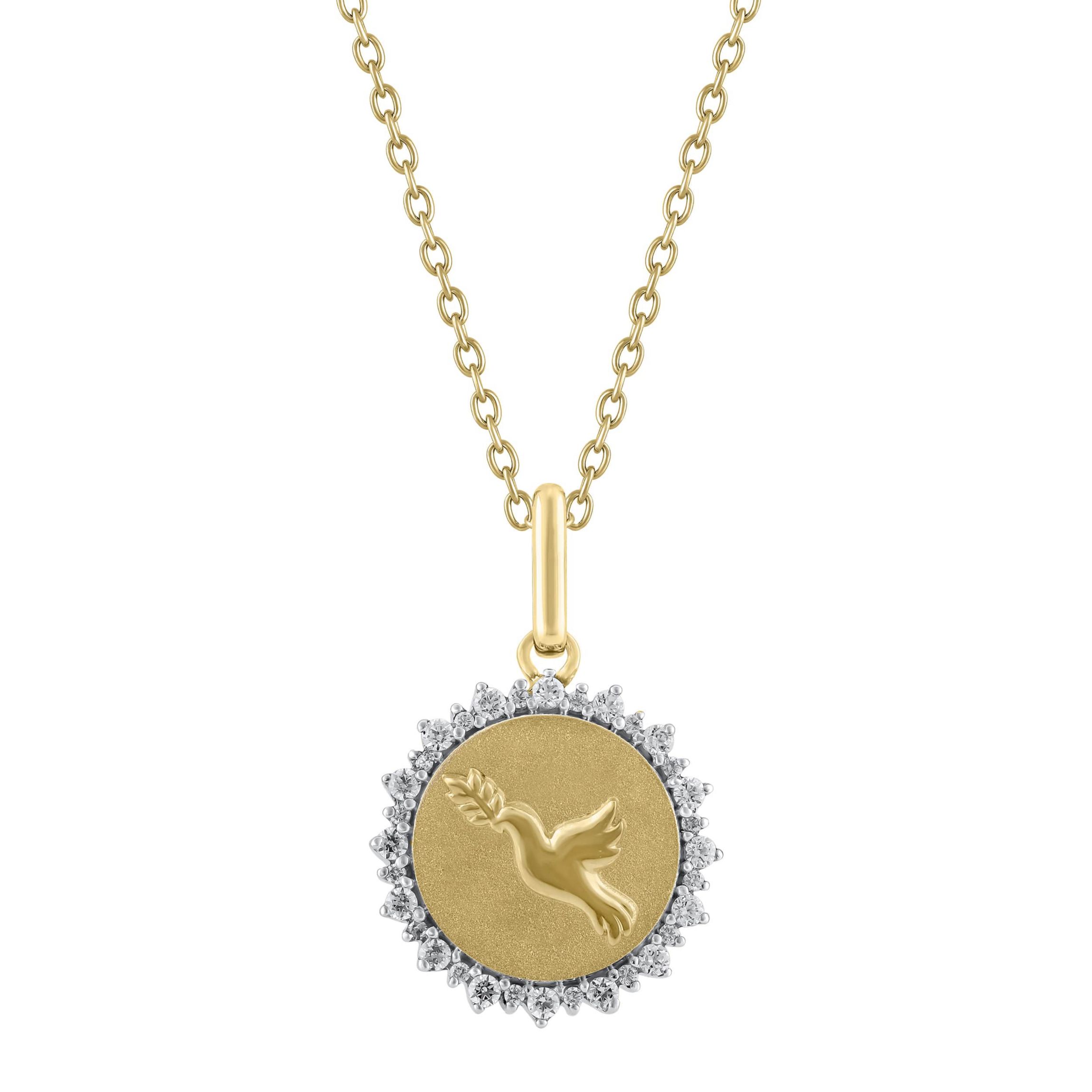1/4Ctw Medallion Dove Diamond Pendant in 925 Silver with 18K Yellow Gold Plating 18" Cable Chain
