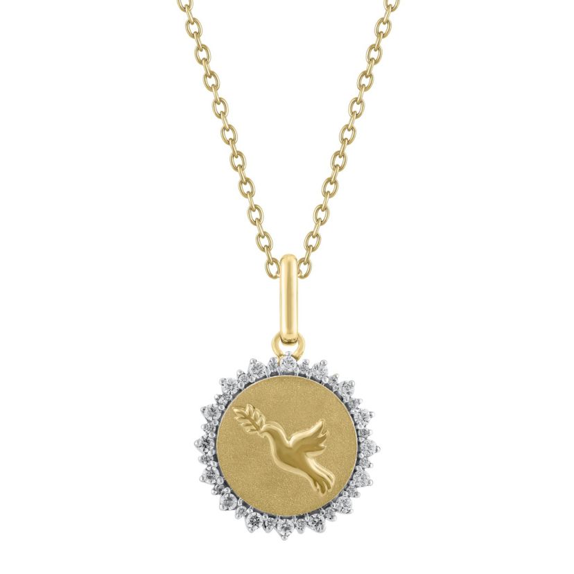 1/4Ctw Medallion Dove Diamond Pendant in 925 Silver with 18K Yellow Gold Plating 18" Cable Chain