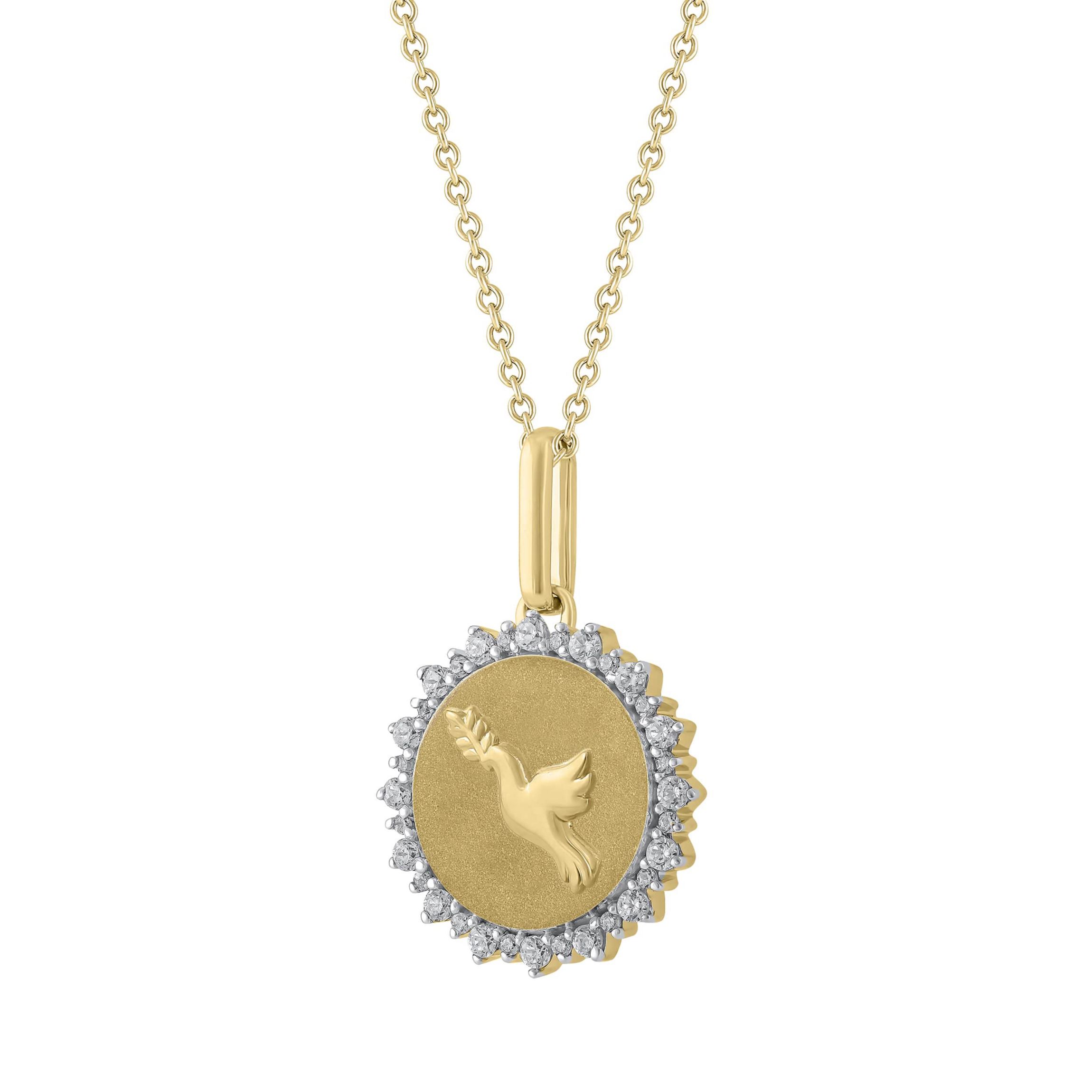1/4Ctw Medallion Dove Diamond Pendant in 925 Silver with 18K Yellow Gold Plating 18" Cable Chain
