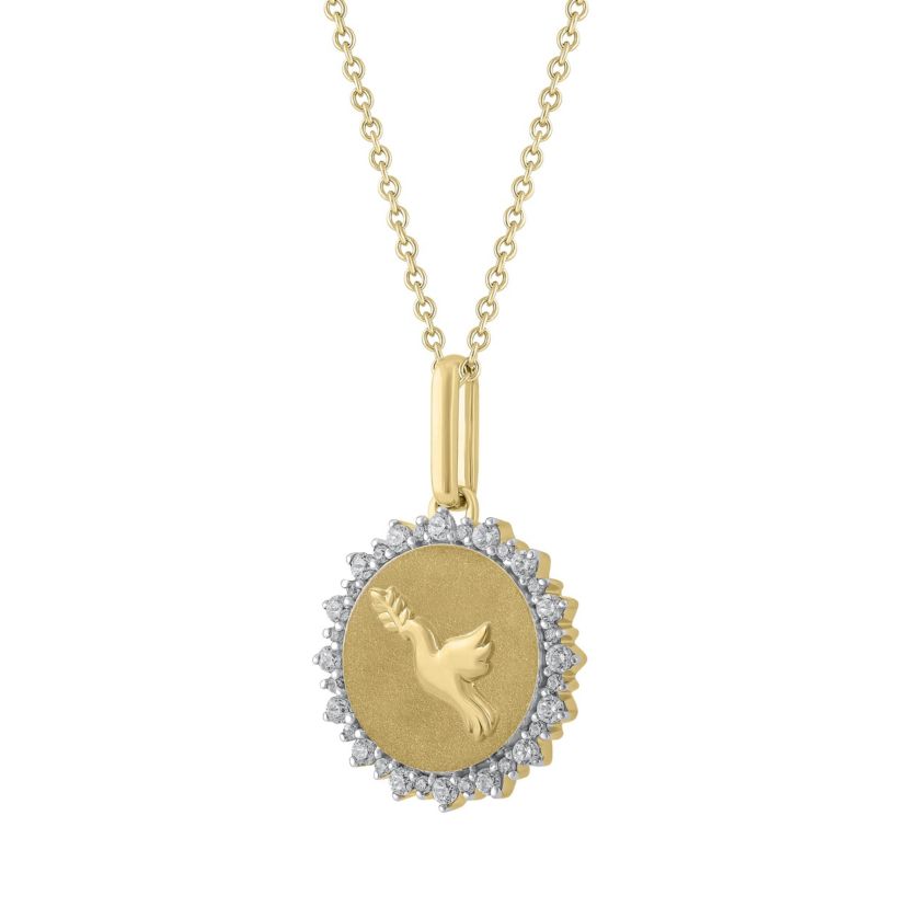 1/4Ctw Medallion Dove Diamond Pendant in 925 Silver with 18K Yellow Gold Plating 18" Cable Chain