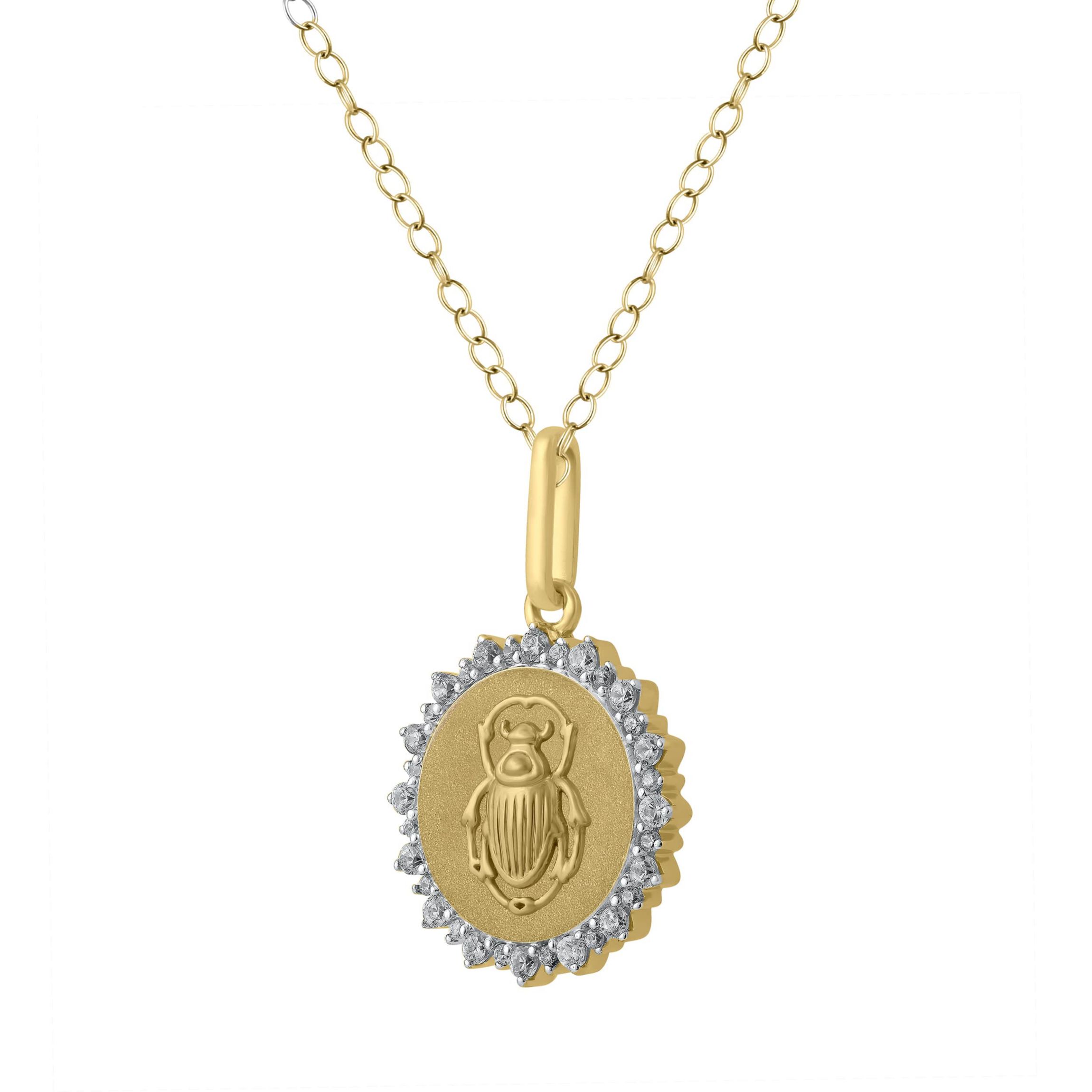1/4Ctw Medallion Scarab Diamond Pendant in 925 Silver with 18K Yellow Gold Plating 18" Cable Chain