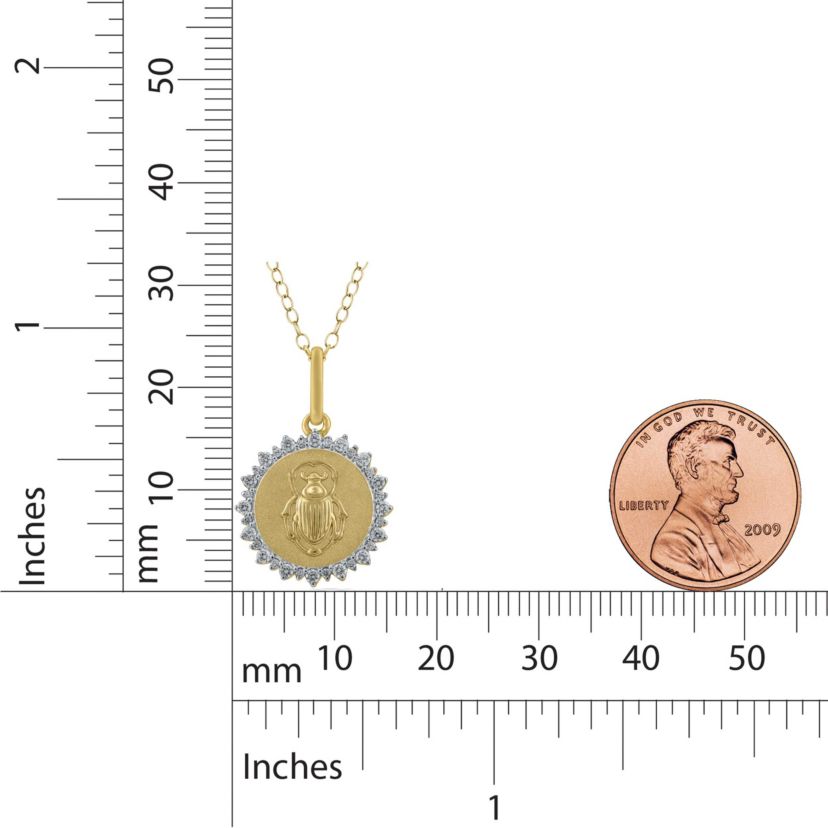 1/4Ctw Medallion Scarab Diamond Pendant in 925 Silver with 18K Yellow Gold Plating 18" Cable Chain