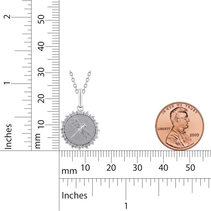 1/4Ctw Medallion Dragon Fly Diamond Pendant in 925 Sterling Silver with 18" Cable Chain