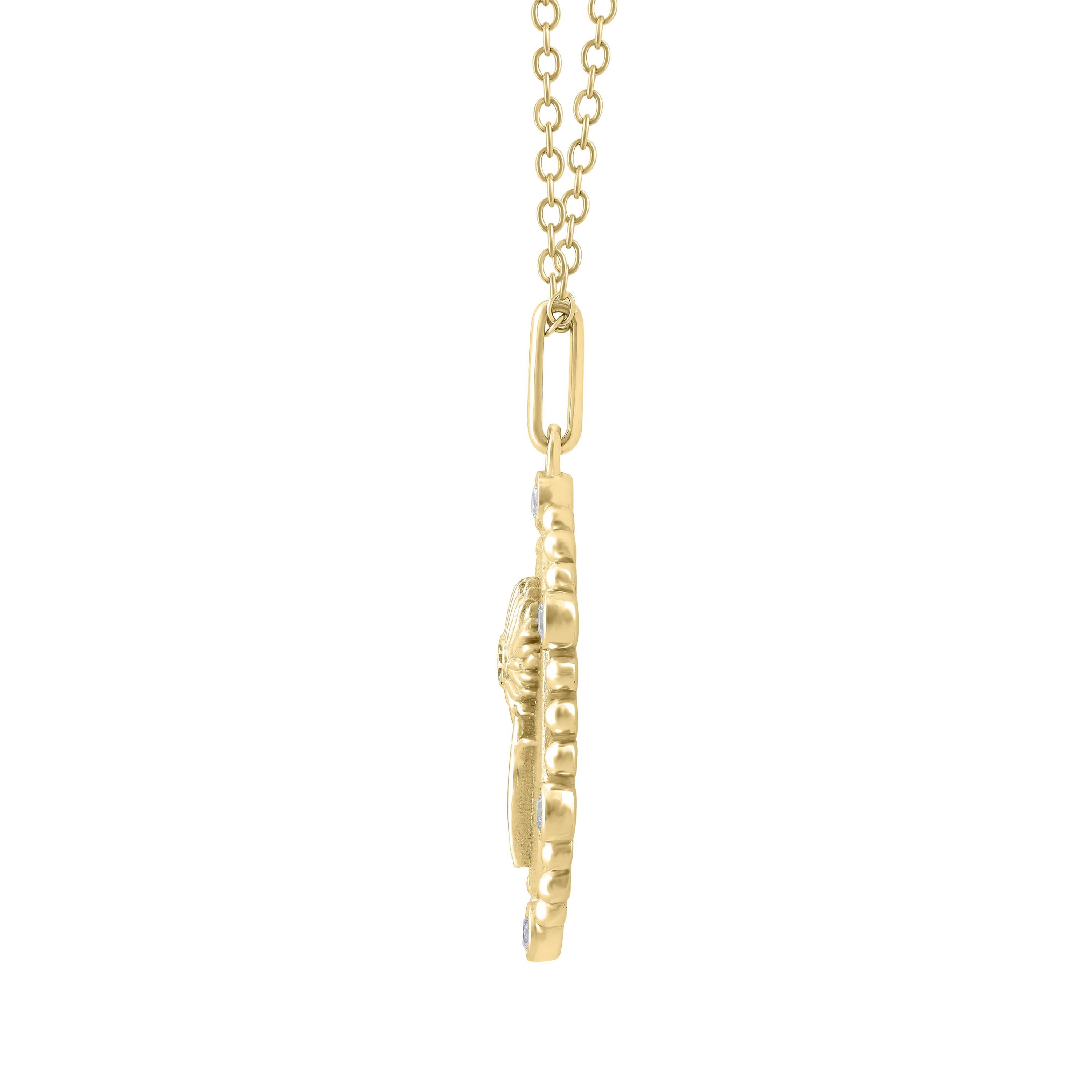 1/10Ctw Birth Flower April Daisy Diamond Pendant in 925 Silver with 18K Yellow Gold Plating 18" Cable Chain