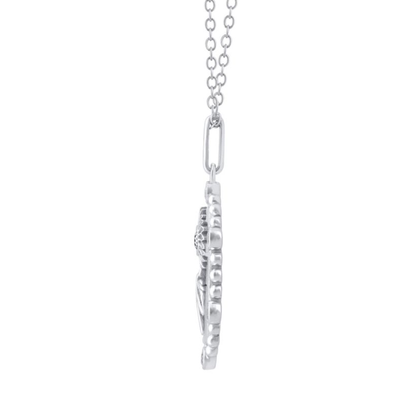 1/10Ctw Birth Flower September Sunflower Diamond Pendant in 925 Sterling Silver with 18" Cable Chain