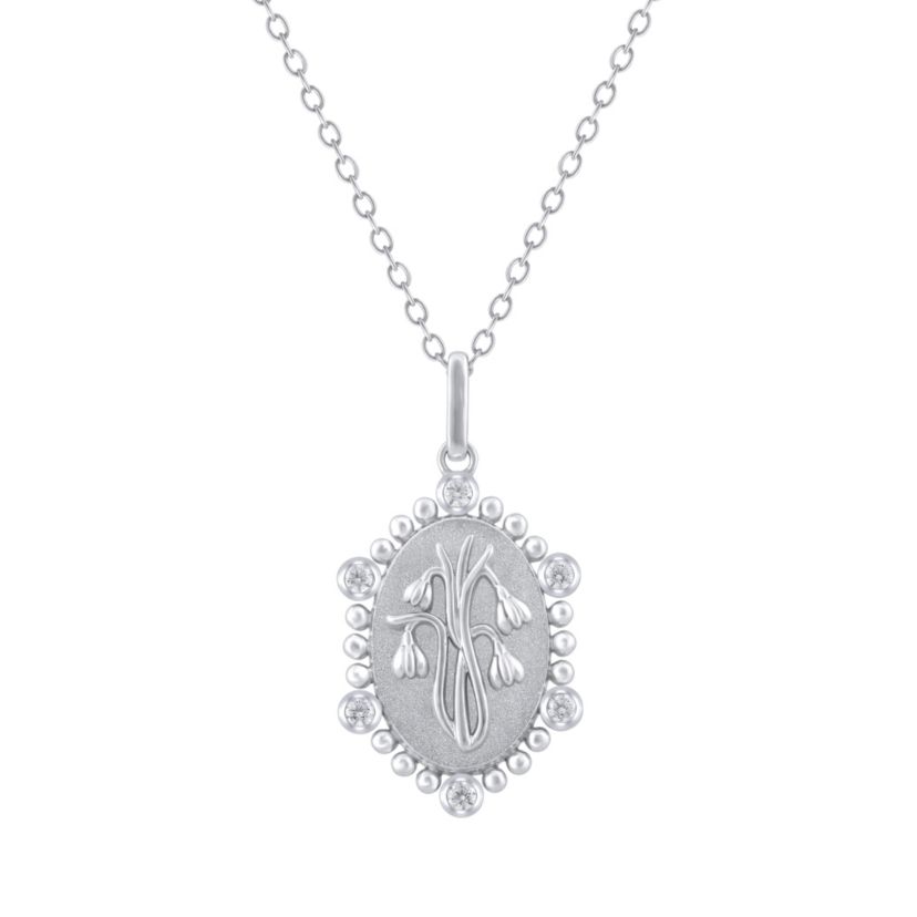 1/10Ctw Birth Flower January Snowdrop Diamond Pendant in 925 Sterling Silver with 18" Cable Chain