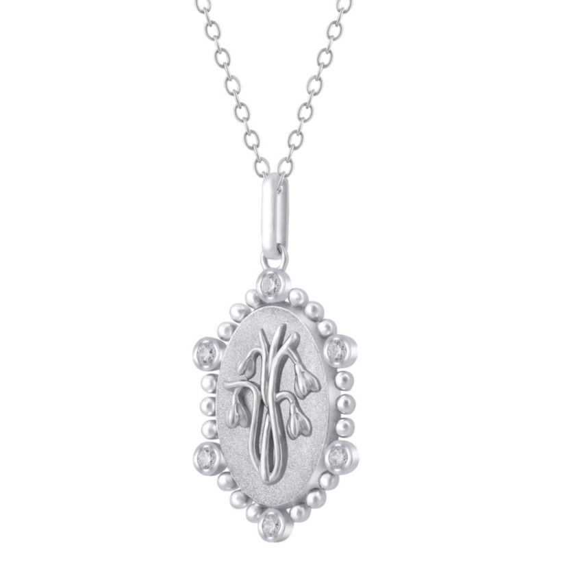 1/10Ctw Birth Flower January Snowdrop Diamond Pendant in 925 Sterling Silver with 18" Cable Chain