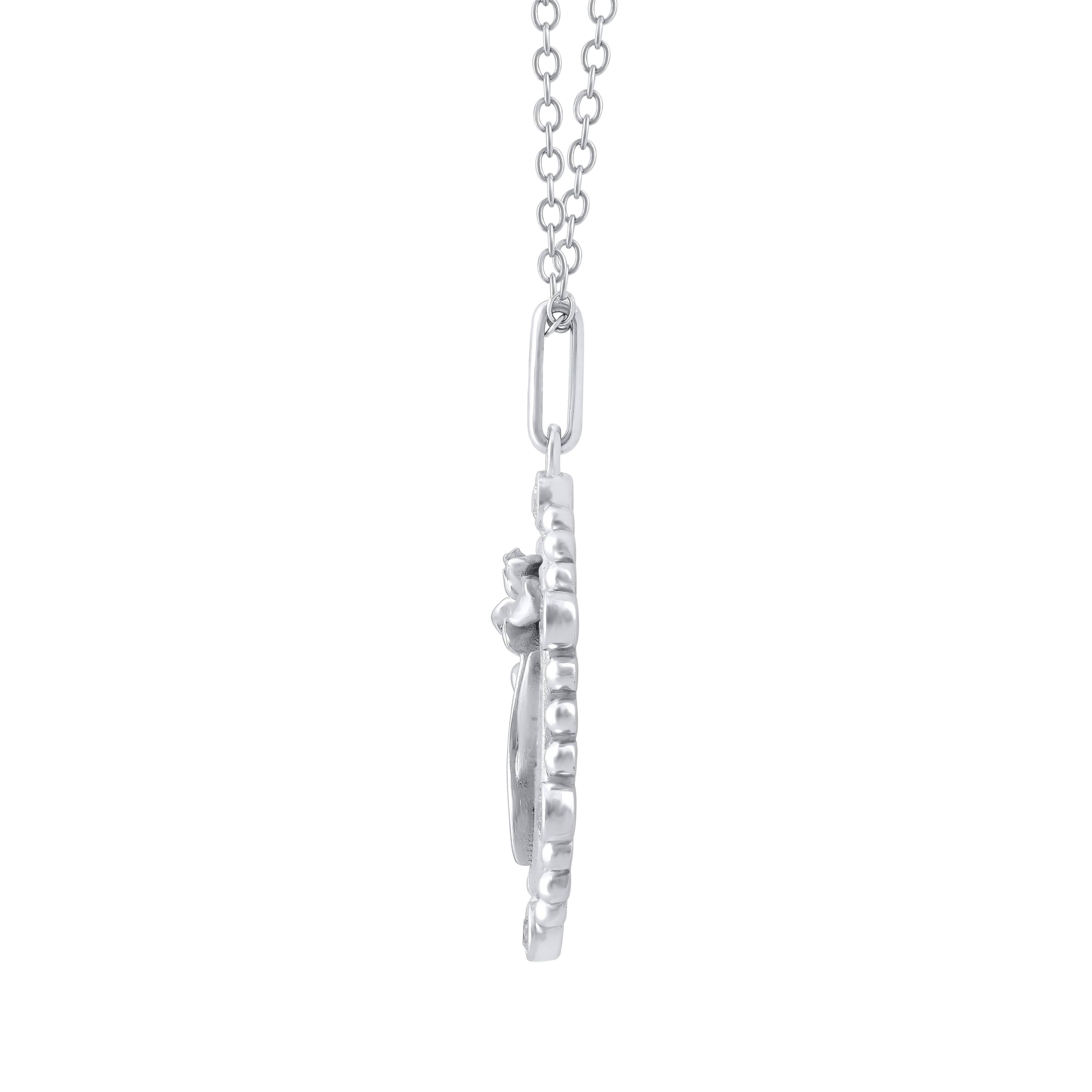 1/10Ctw Birth Flower February Iris Diamond Pendant in 925 Sterling Silver with 18" Cable Chain