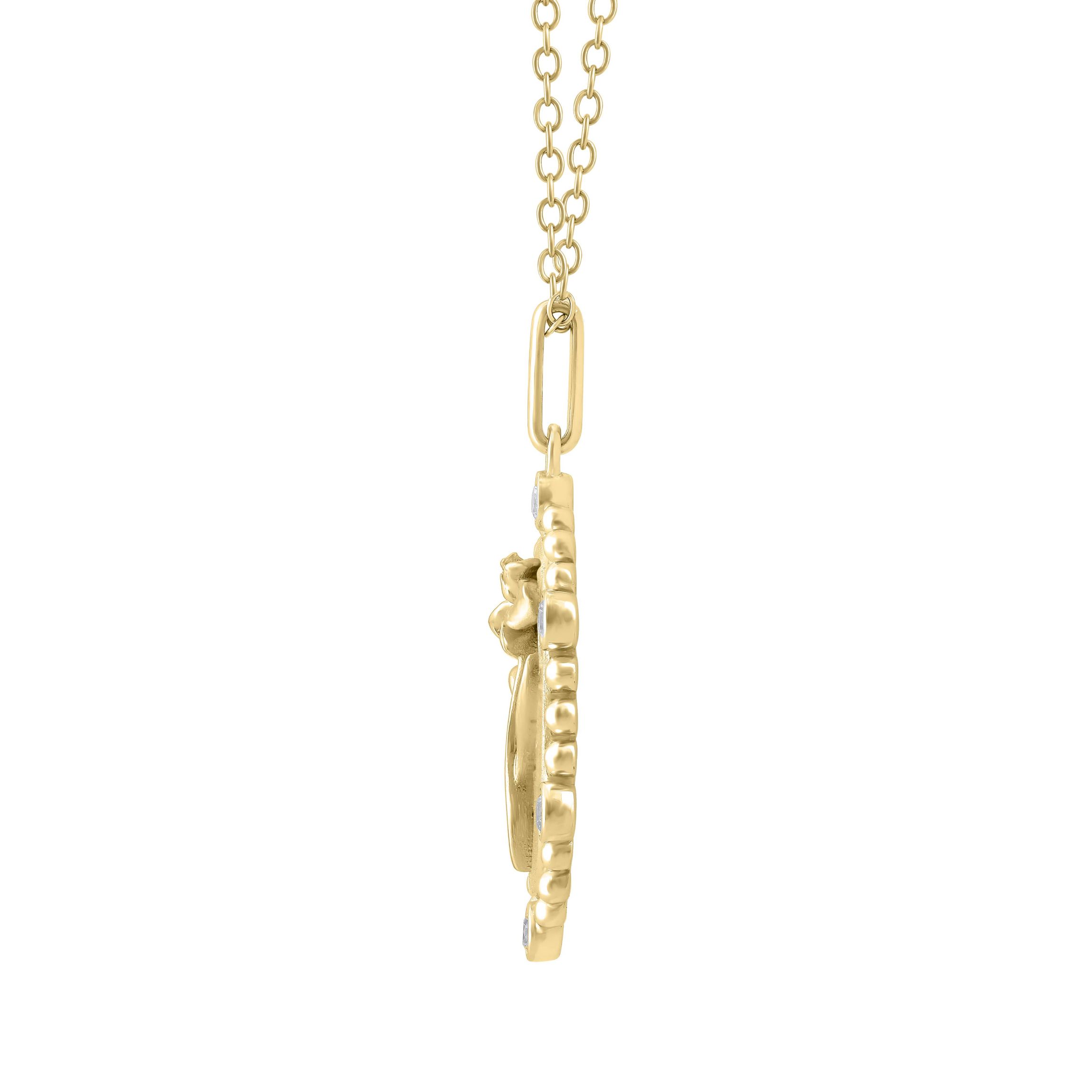 1/10Ctw Birth Flower February Iris Diamond Pendant in 925 Silver with 18K Yellow Gold Plating 18" Cable Chain