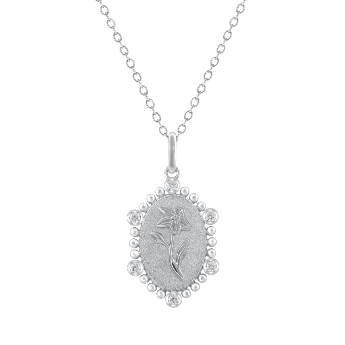 1/10Ctw Birth Flower March Daffodil Diamond Pendant in 925 Sterling Silver with 18" Cable Chain