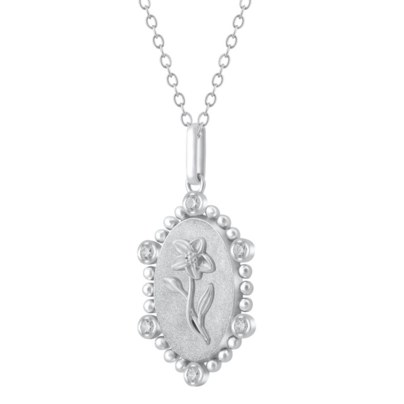1/10Ctw Birth Flower March Daffodil Diamond Pendant in 925 Sterling Silver with 18" Cable Chain