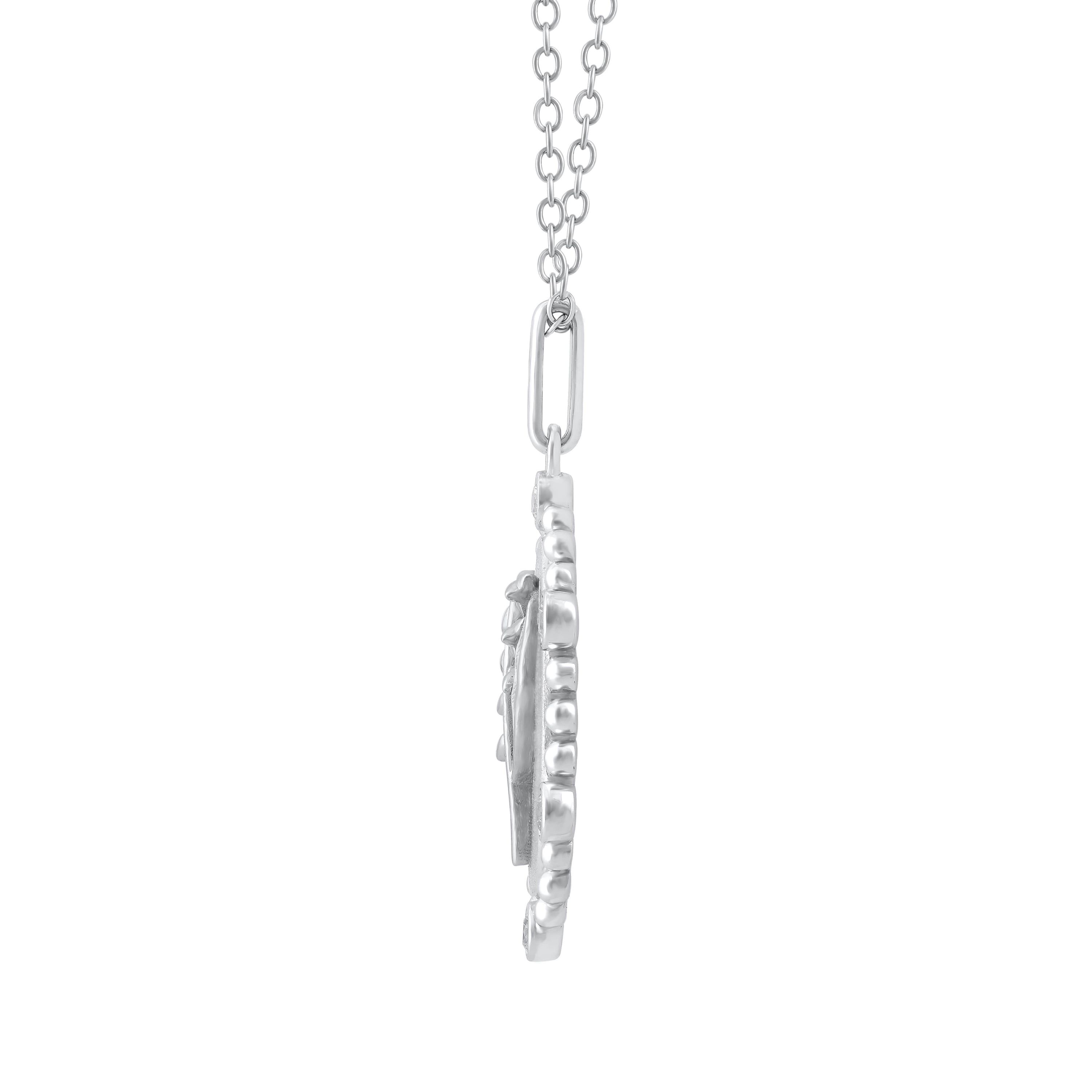1/10Ctw Birth Flower May Lilly of the Valley Diamond Pendant in 925 Sterling Silver with 18" Cable Chain