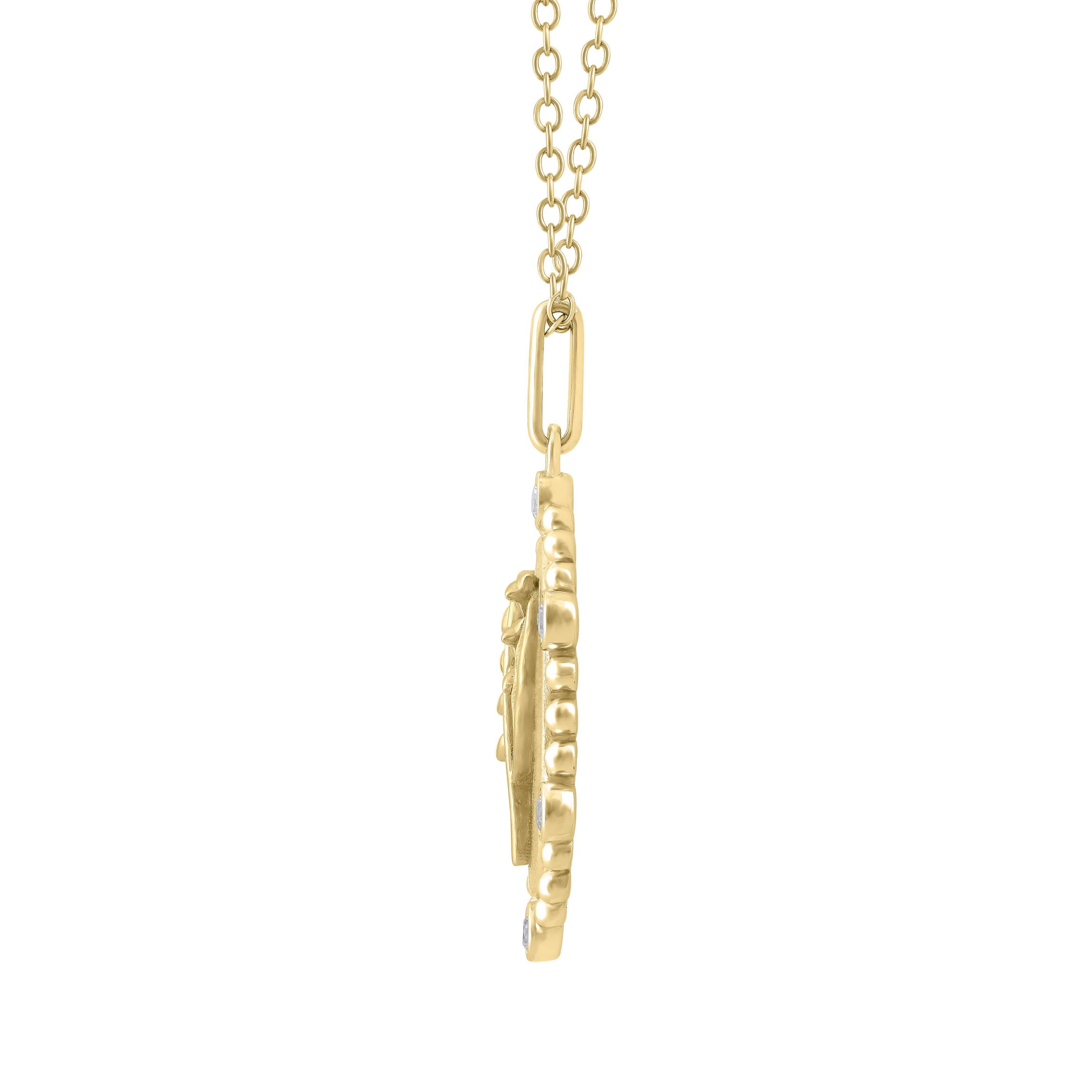 1/10Ctw Birth Flower May Lilly of the Valley Diamond Pendant in 925 Silver with 18K Yellow Gold Plating 18" Cable Chain