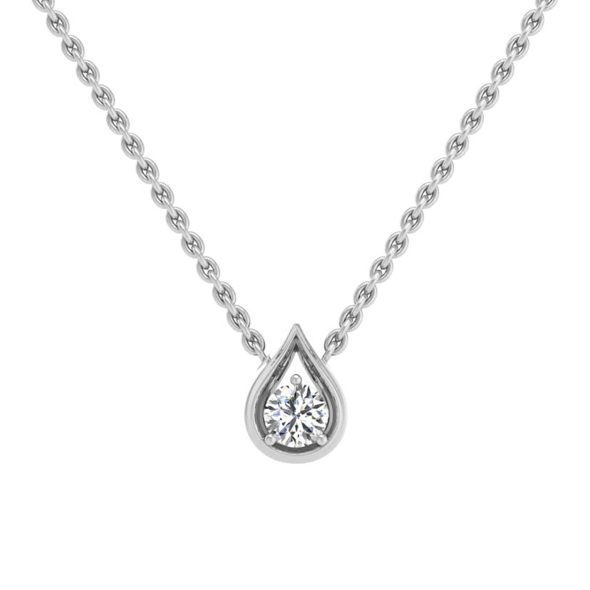 1/5 ct. t.w. Natural Diamond Teardrop Pendant in 14K White Gold with 18" Cable Chain